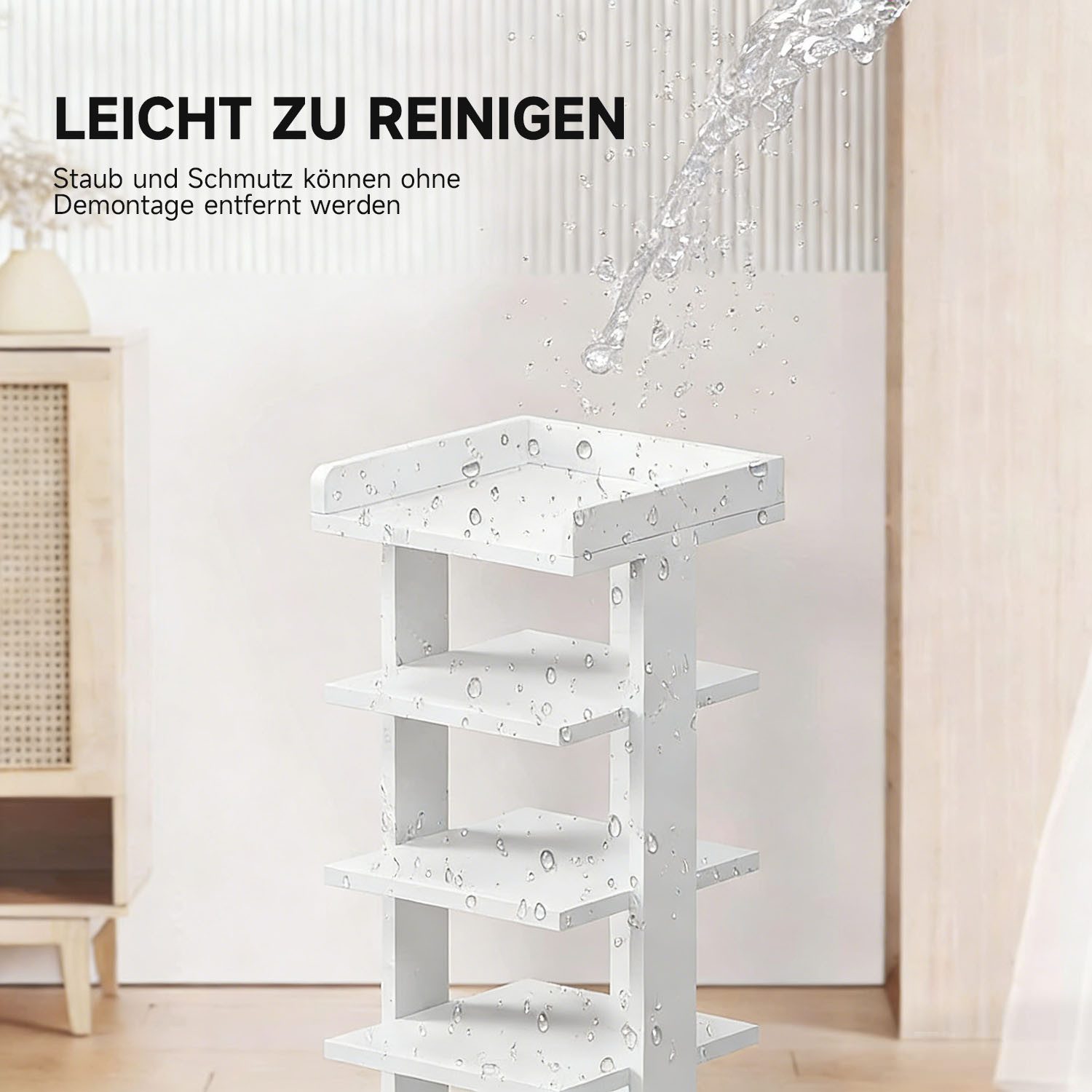 IDEASY Schuhregal Freistehendes Schuhregal mit 8 Ebenen, Weiß, platzsparend 24×24×120 cm, Eine Packung, Schmales Holz-Schuhregal für Flur & Diele, platzsparend  – Bild 5 von 5