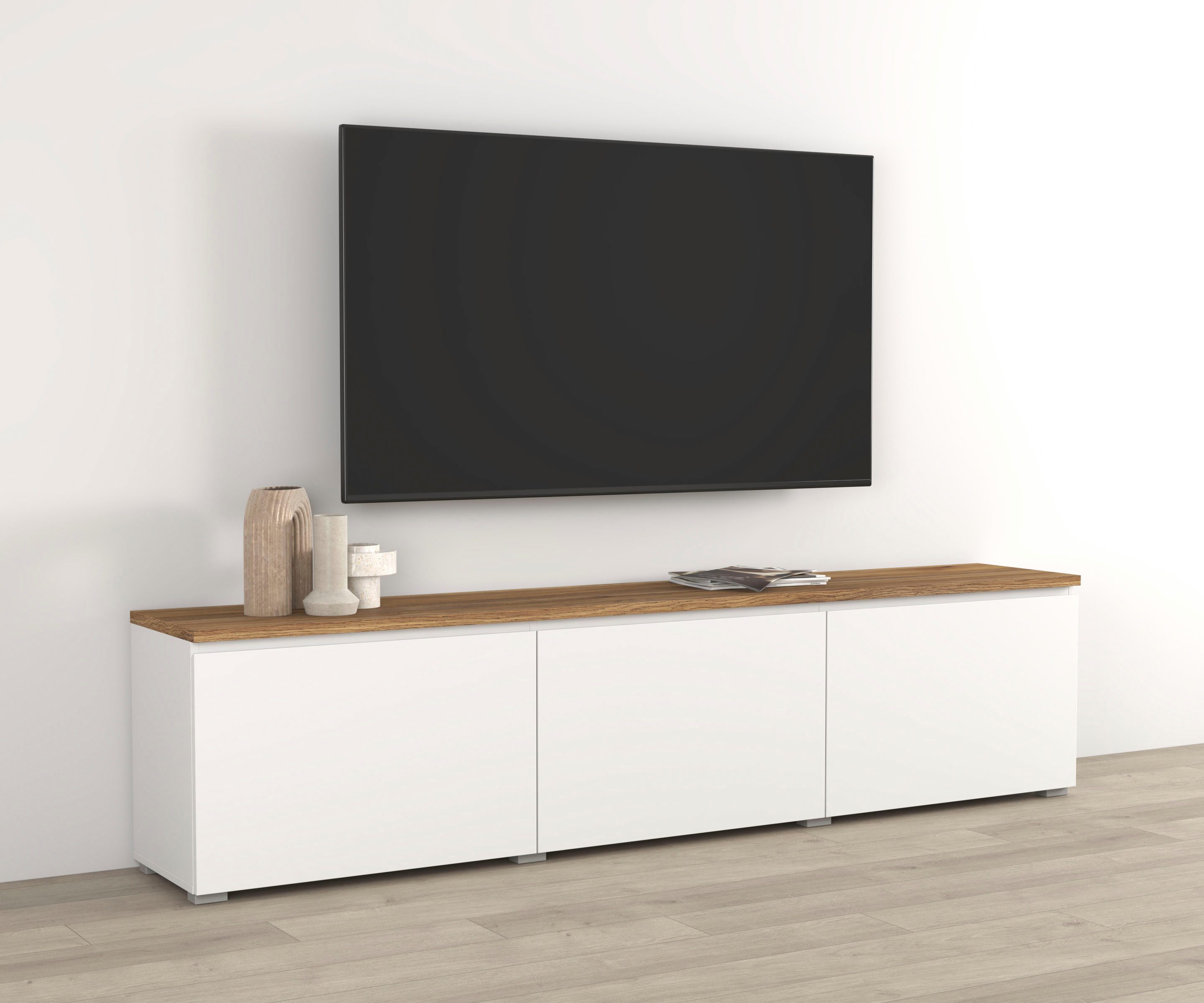 OTTO home Lowboard Modo, Breite 200 cm, moderne grifflose TV-Kommode 3 Klappen, TV-Kommode mit viel Stauraum, TV-Bank