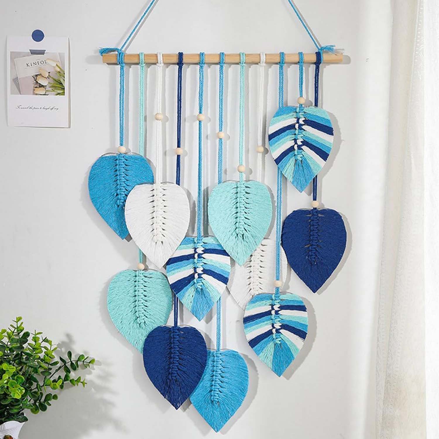Diwzbyn Hängedekoration Blatt Makramee Wandbehang, Boho Raumdekor – Bild 3 von 5
