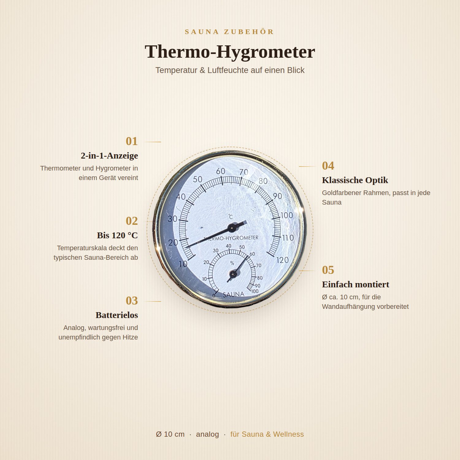 LinJa Hygrometer Sauna Thermo-Hygrometer – Thermometer & Hygrometer (analog, Ø 10 cm)