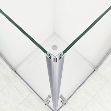 Boromal Eckdusche Duschkabine Pendeltür mit Seitenwand Eckeinstieg Duschabtrennung, BxT: 75x90 cm, 6mm ESG Glas Duschtrennwand Drehtür