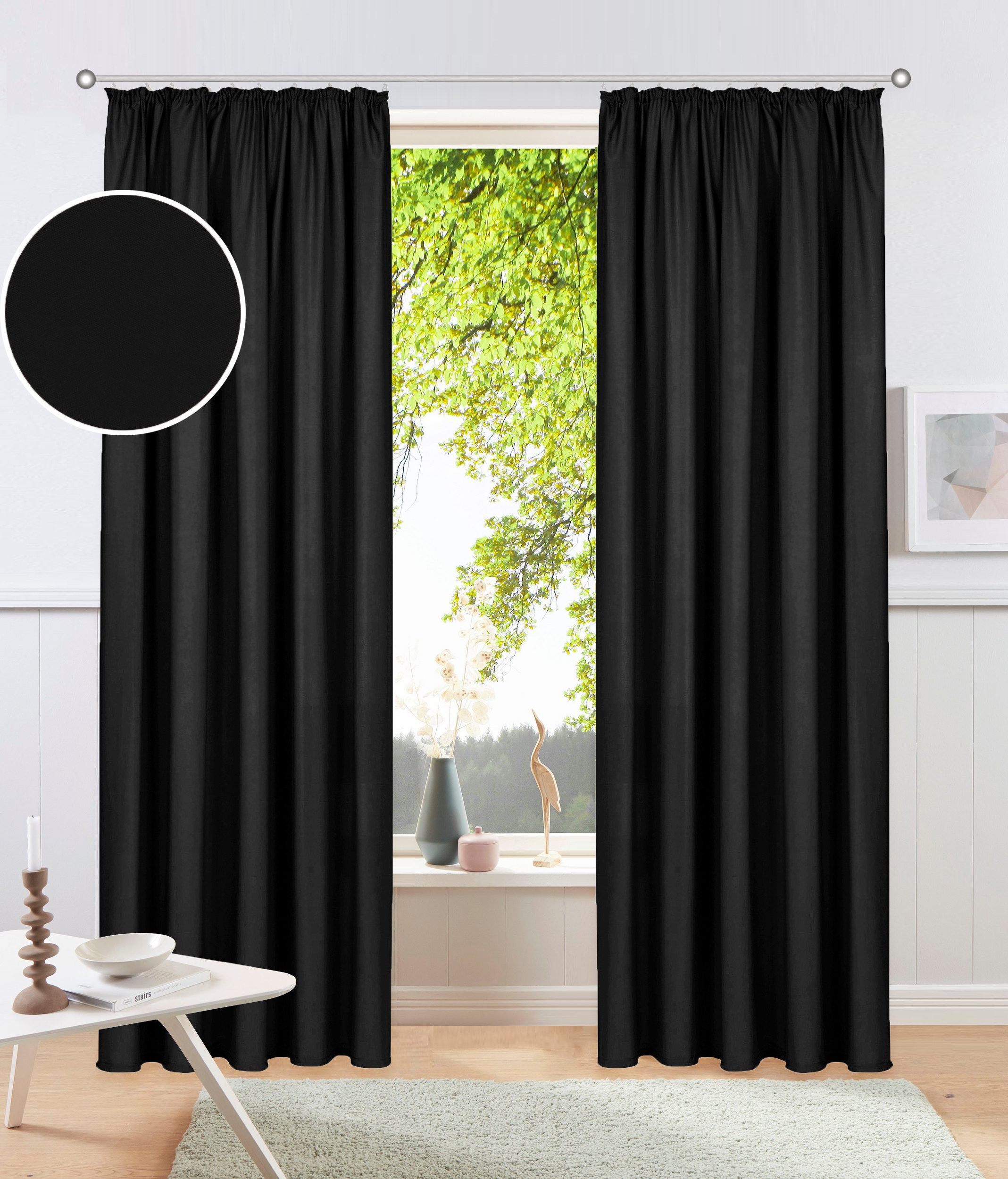 OTTO home Vorhang Raja, Gardinen mit Kräuselband, Vorhänge Wohnzimmer (2 St), Kräuselband, blickdicht, Polyester, 2er-Set, Bestseller, einfarbig, modern, pflegeleicht, Mikrofaser