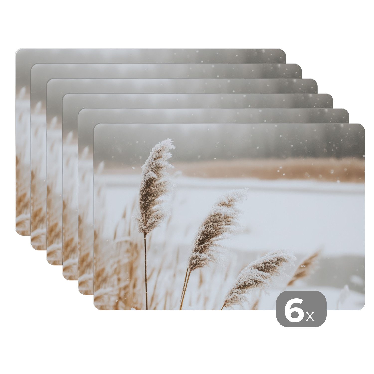 MuchoWow Platzset Schilf - See - Winter - Natur - Schnee - Beige, (6-St), P günstig online kaufen