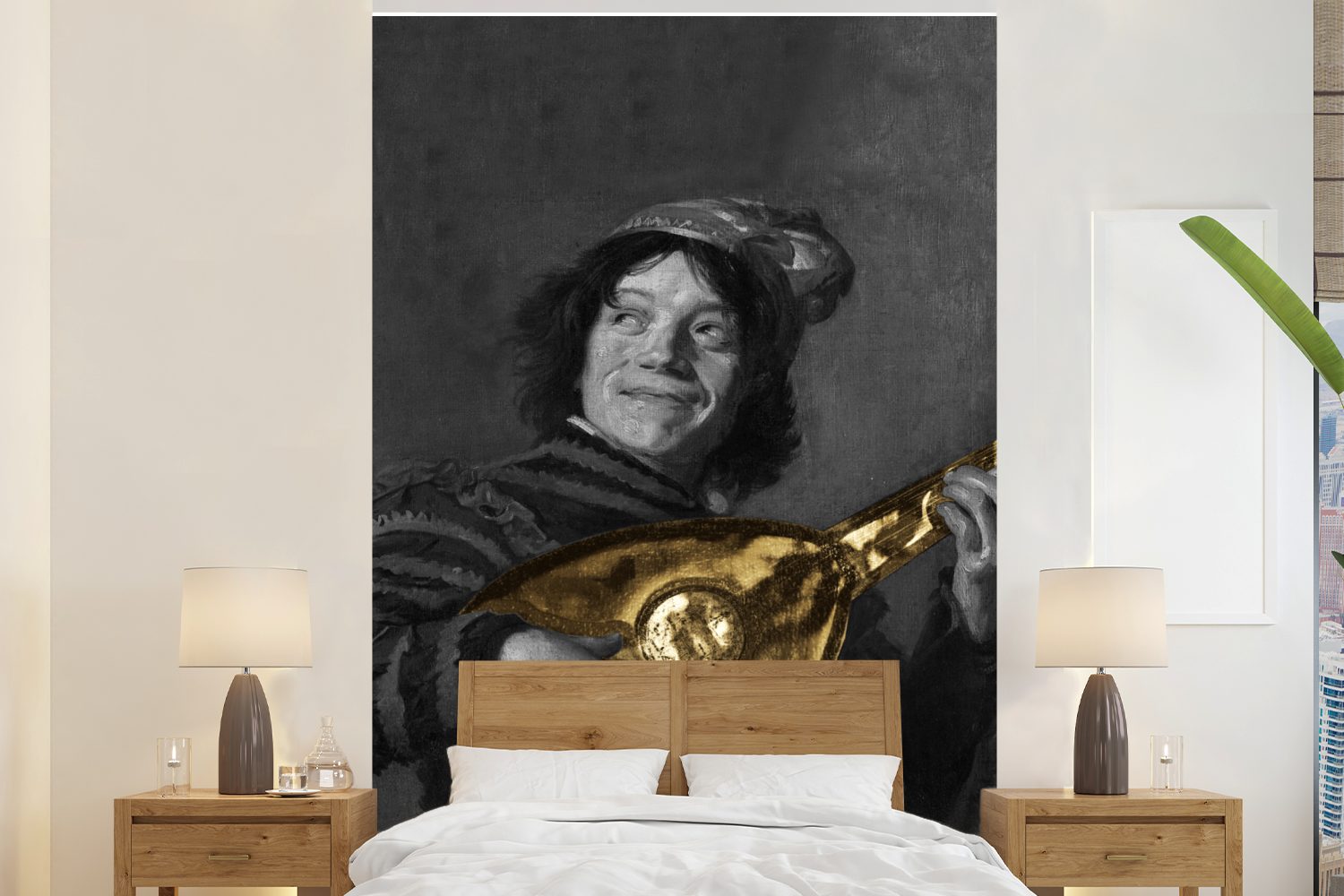 MuchoWow Fototapete Der Lautenspieler - Frans Hals - Gold, Matt, bedruckt, (3 St), Montagefertig Vinyl Tapete für Wohnzimmer, Wandtapete | Fototapeten