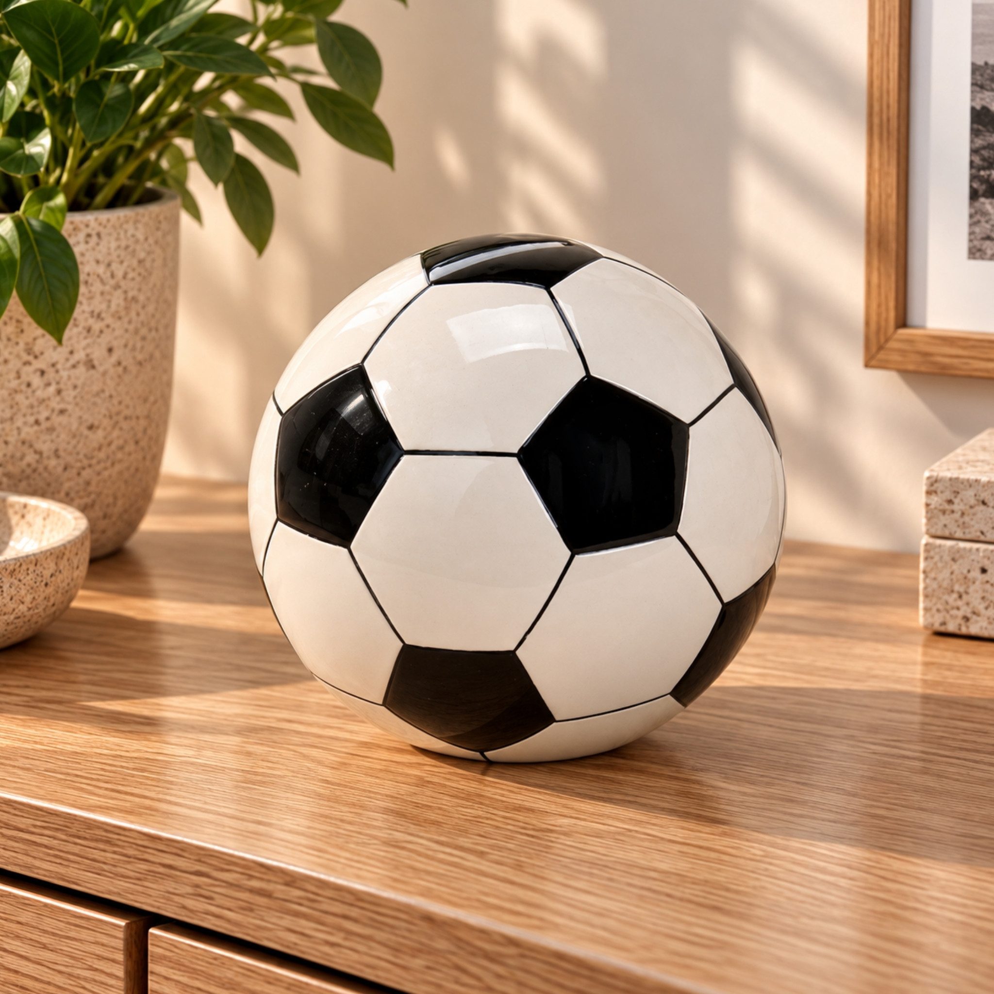 matches21 HOME & HOBBY Spardose Spardose Fussball schwarz weiß 10 cm, Keramik Kinder Erwachsenen Sparbüchse - Gummistopfen zum Öffnen