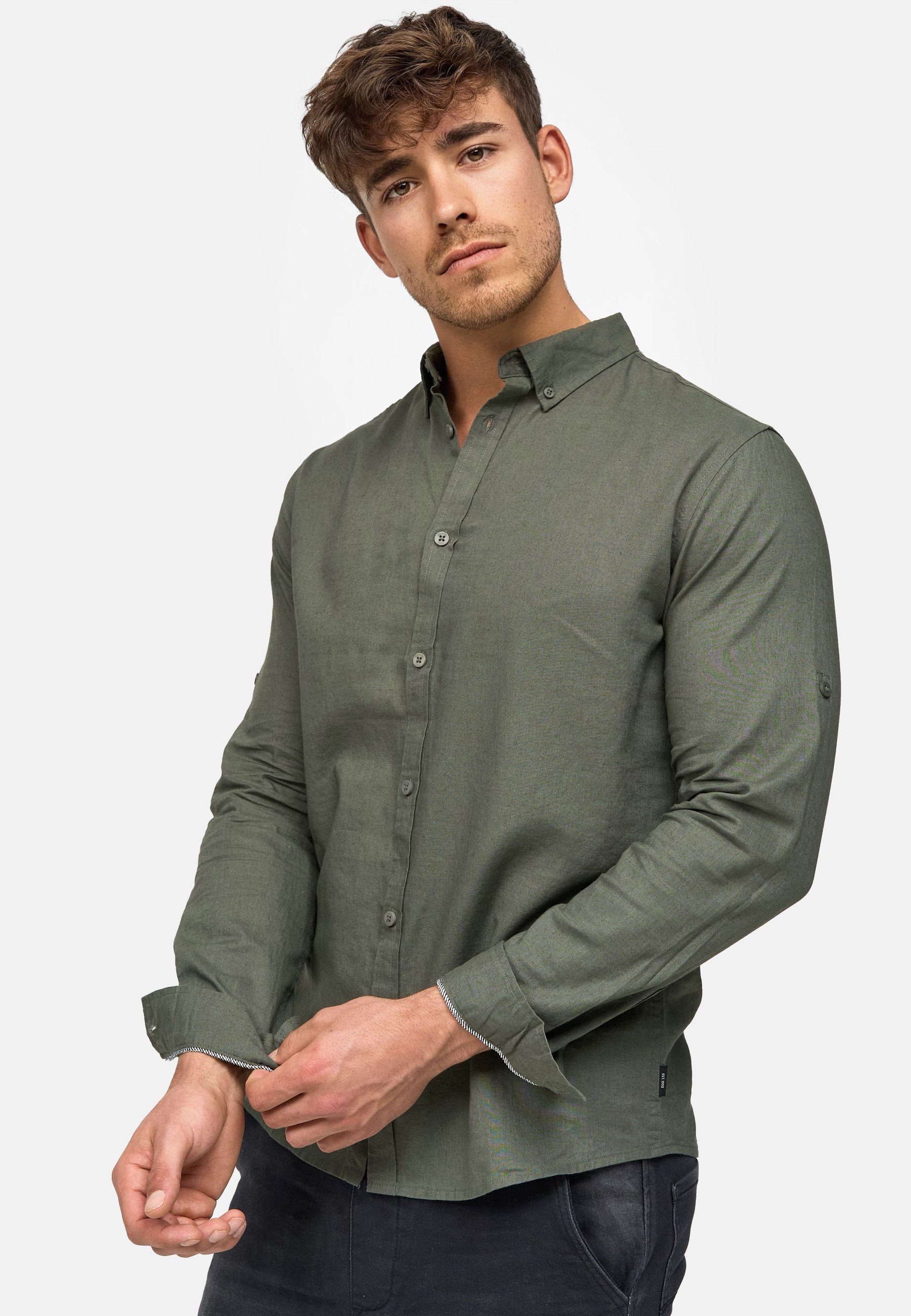 Indicode Langarmhemd Herren Brayden Herrenhemd Langarm mit Button-Down-Kragen