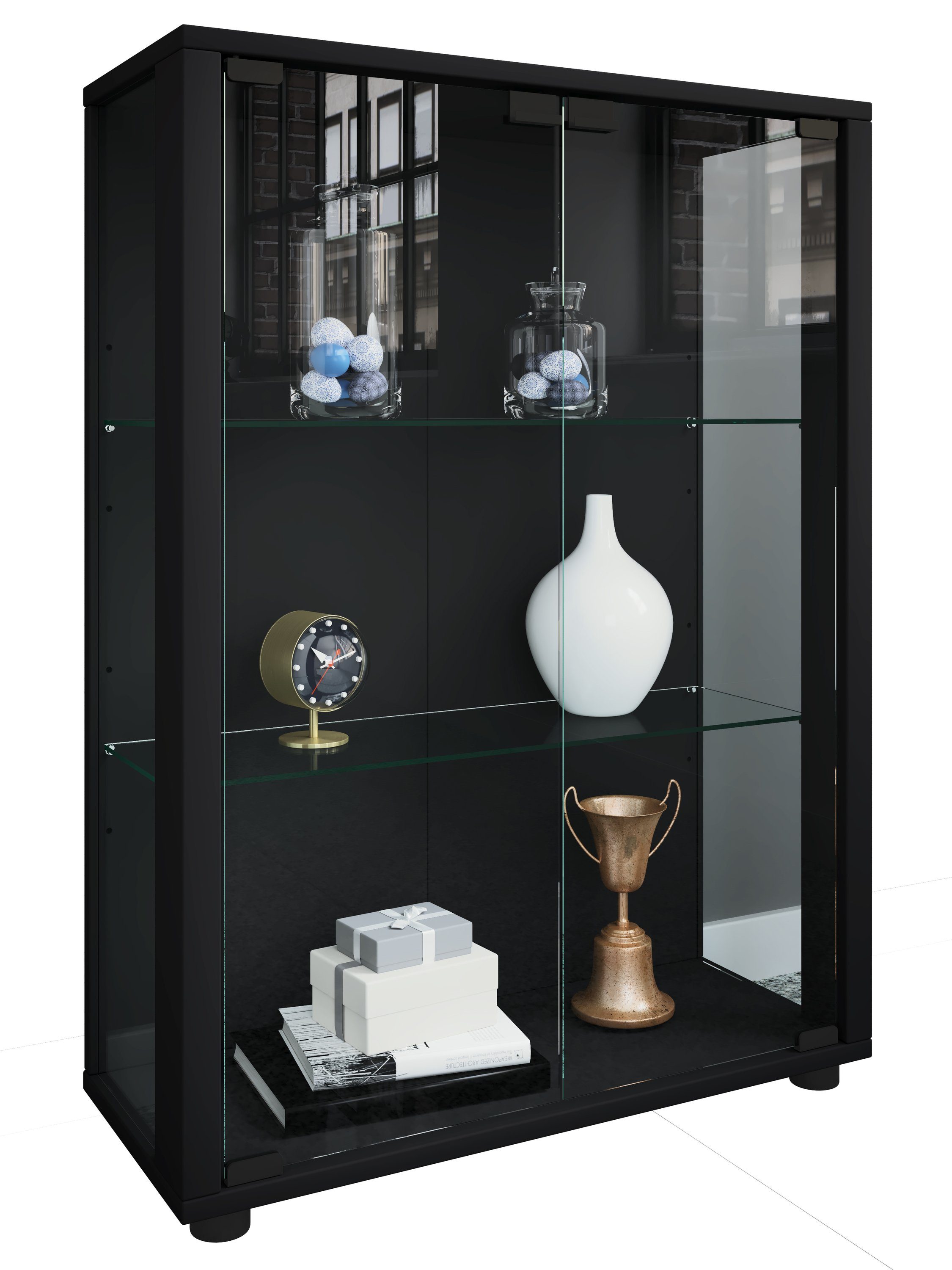 Sammelvitrine Stand Standvitrine VCM Glas Vitrine Holz Schwarz Sintalo