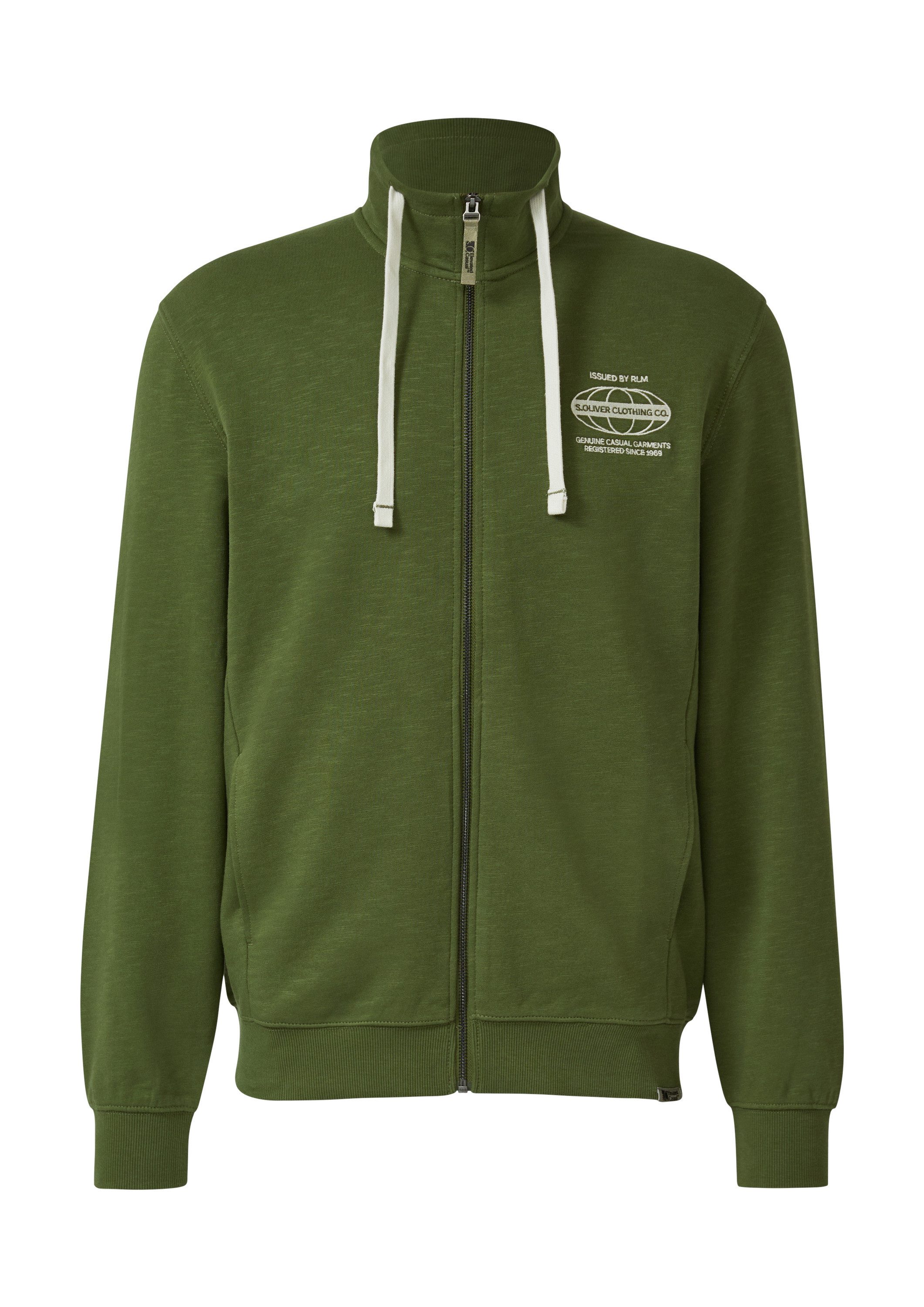 s.Oliver Sweatjacke Sweatshirt Jacke Sweatshirt-Jacke mit Flammgarnstruktur und Artwork