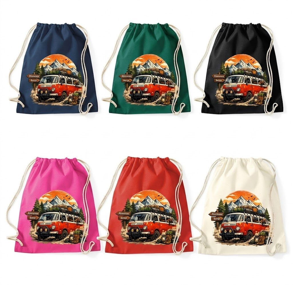 Blondie & Brownie Turnbeutel Abenteuer Camper Van Beutel Berge Outdoor Reise Sport Tasche (Einzelartikel), AlpenVan Abenteuer Camper Beutel