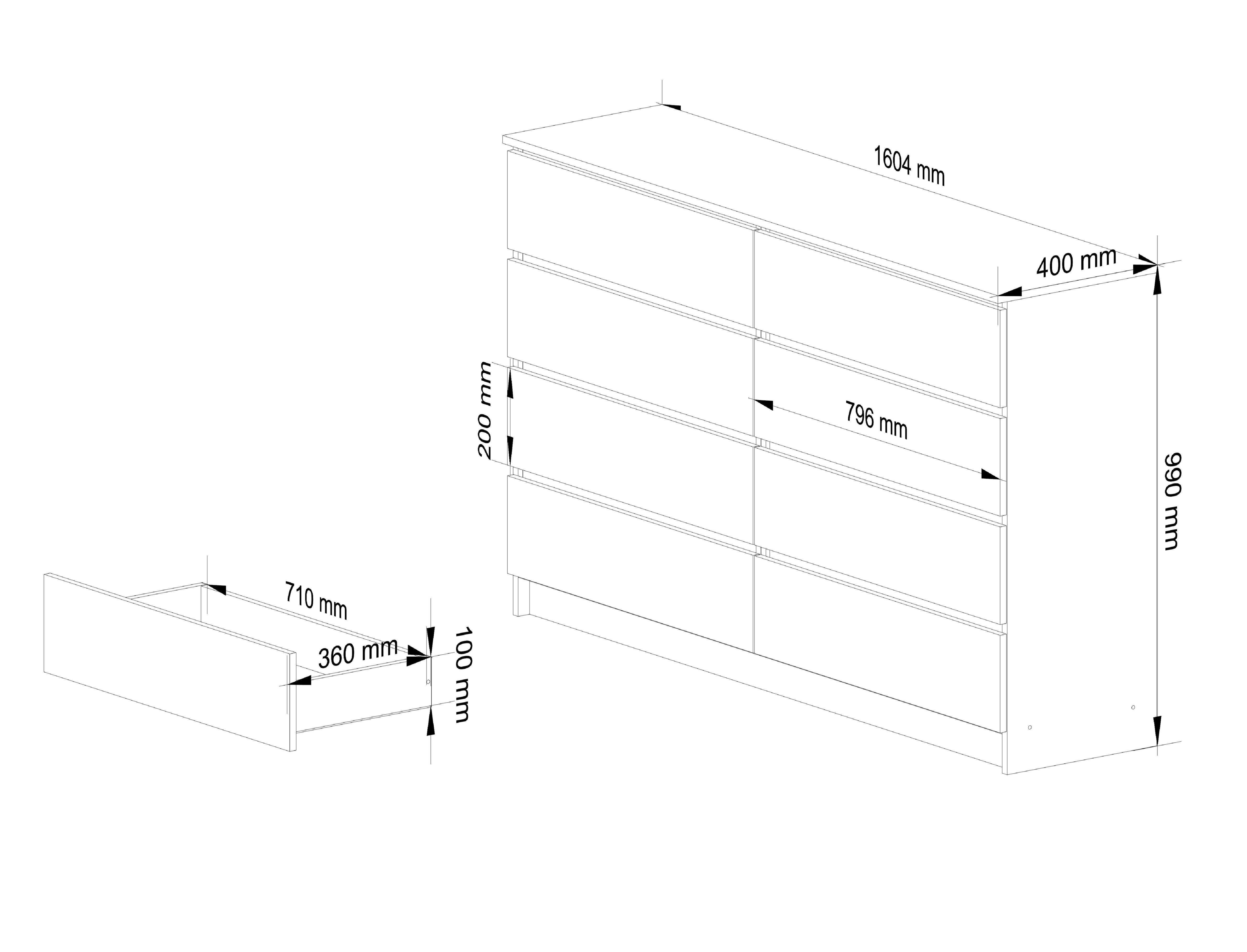 Raumhirsch Furniture Kommode mit 8 Schubladen Wohnschrank, Anrichte Sideboard 160 cm breit, (viele Farbvarianten - Maße: 160 x 90 x 40cm) - Hochwertig & stabil – Bild 3 von 4