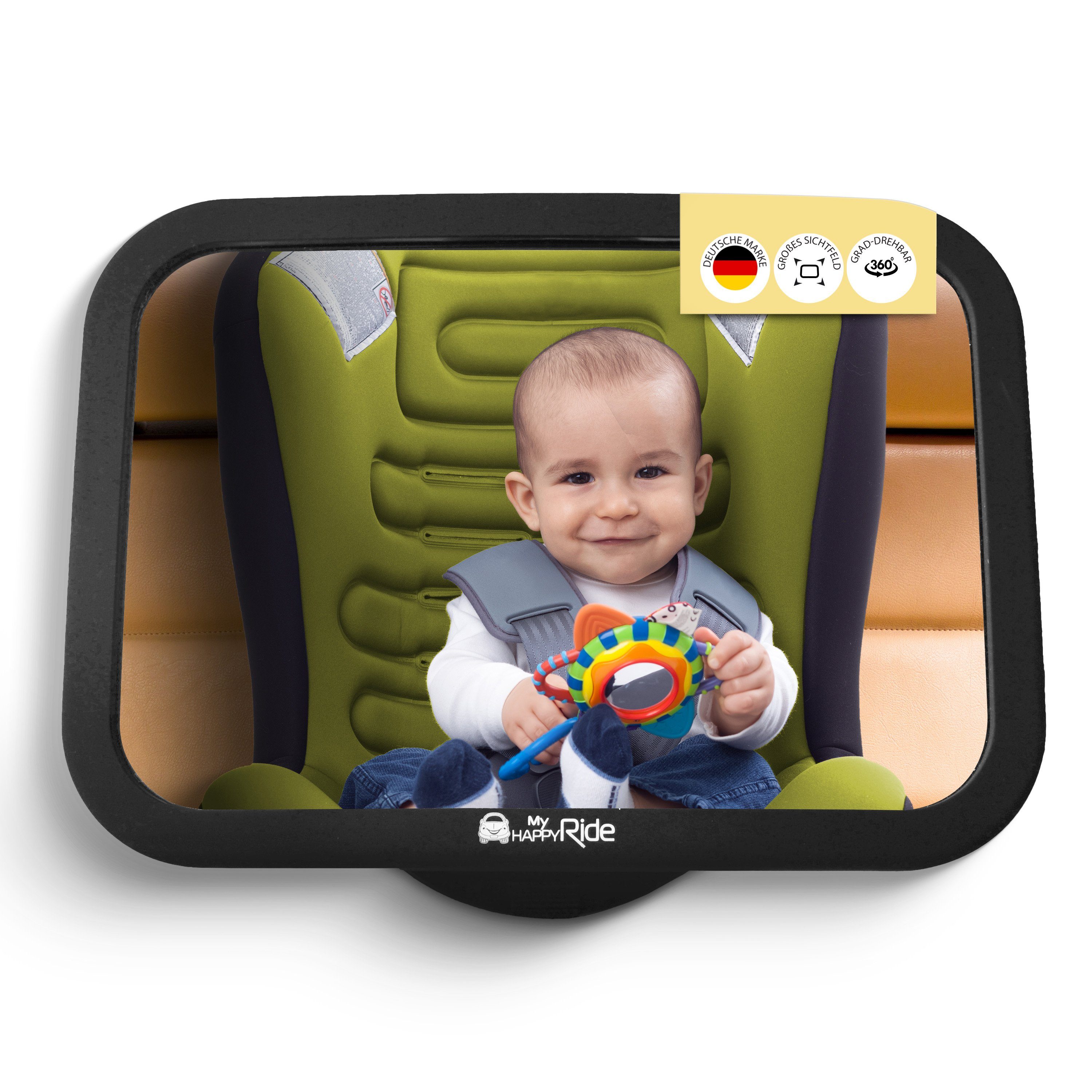 MyHappyRide® Babyspiegel Rücksitzspiegel fürs Baby 360° schwenkbar, Bruchsicher - Auto-Rückspiegel für Babyschale