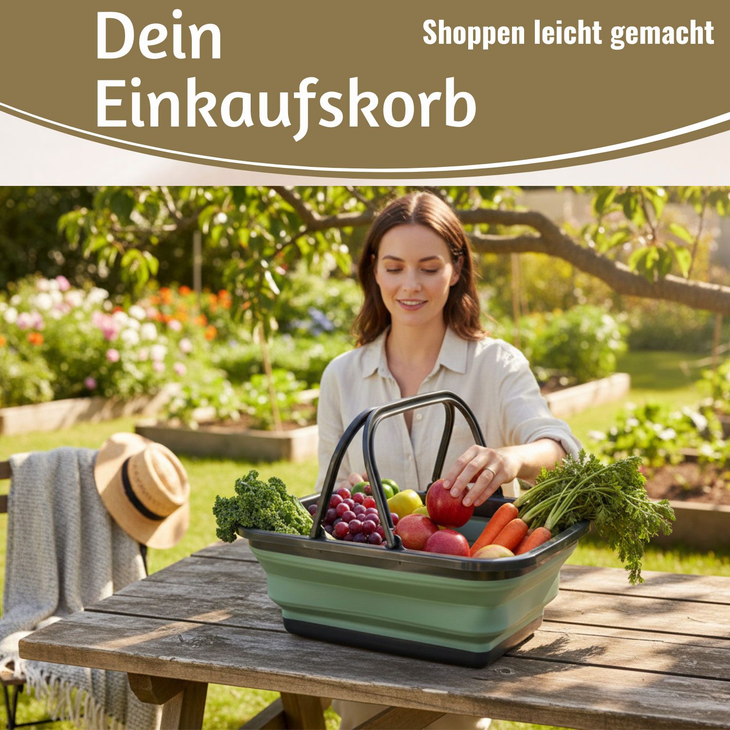 LS-LebenStil Einkaufskorb Flexibler Faltkorb 38x28cm Einkaufstasche Shopper faltbar mit Griff, 10.00 l, TRT Kunststoff ähnlich Silikon - Wäschekorb Picknick-Korb Camping