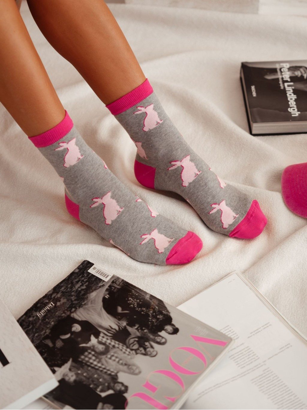 Socken stylische Langsocken 37/41 aus Baumwolle mit Hasen-Motiv