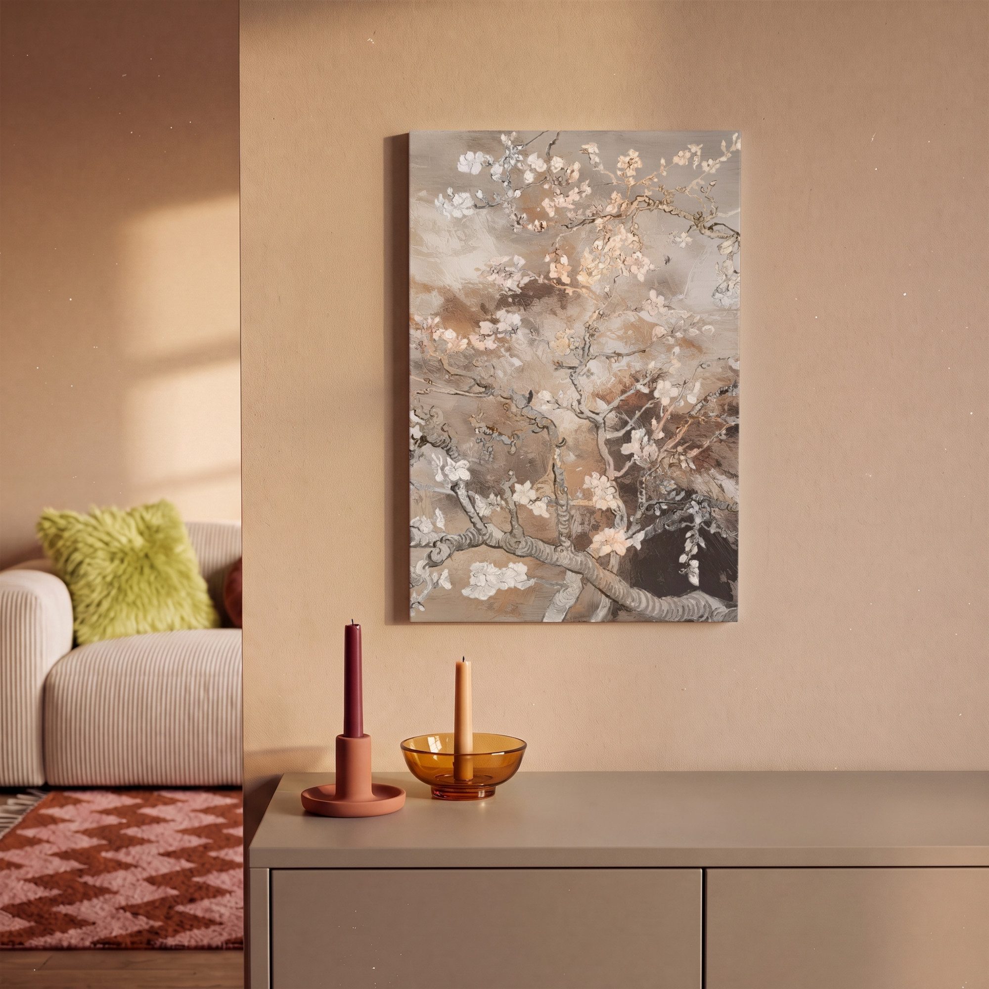 OneMillionCanvasses® Leinwandbild Mandelblüte - Kunst - Van Gogh - Beige - Abstrakt, Fotodruck (1 St), Leinwand Bilder Klein, Wand Dekoration Aesthetic 30x20 cm – Bild 2 von 5