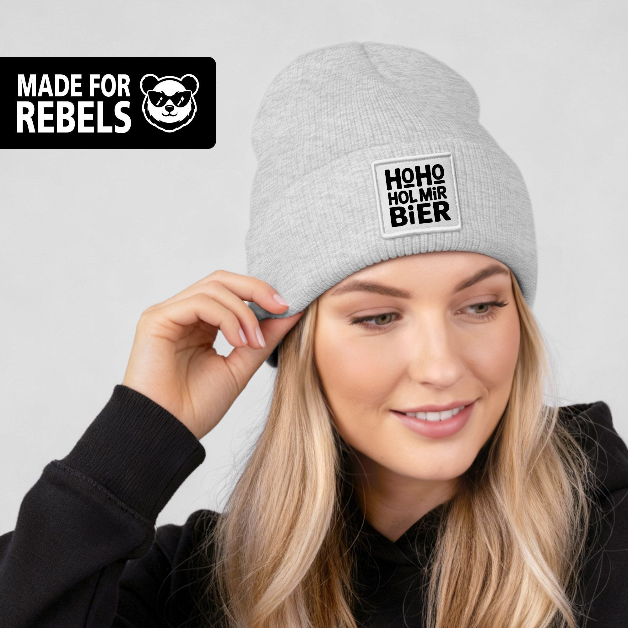 MoonWorks Strickmütze Damen Beanie Strickmütze Spruch Weihnachtsmann Santa Ho Ho Hol mir