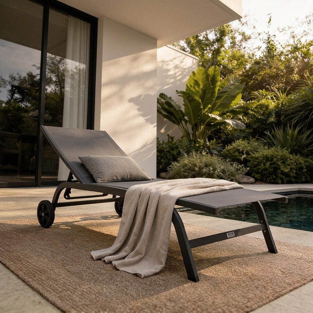 HOME DELUXE Gartenliege NAILEA DELUXE - 184 x 60 x 35 cm, verstellbare Rückenlehne, mit Rollen, Liegestuhl, Sonnenliege aus Alu