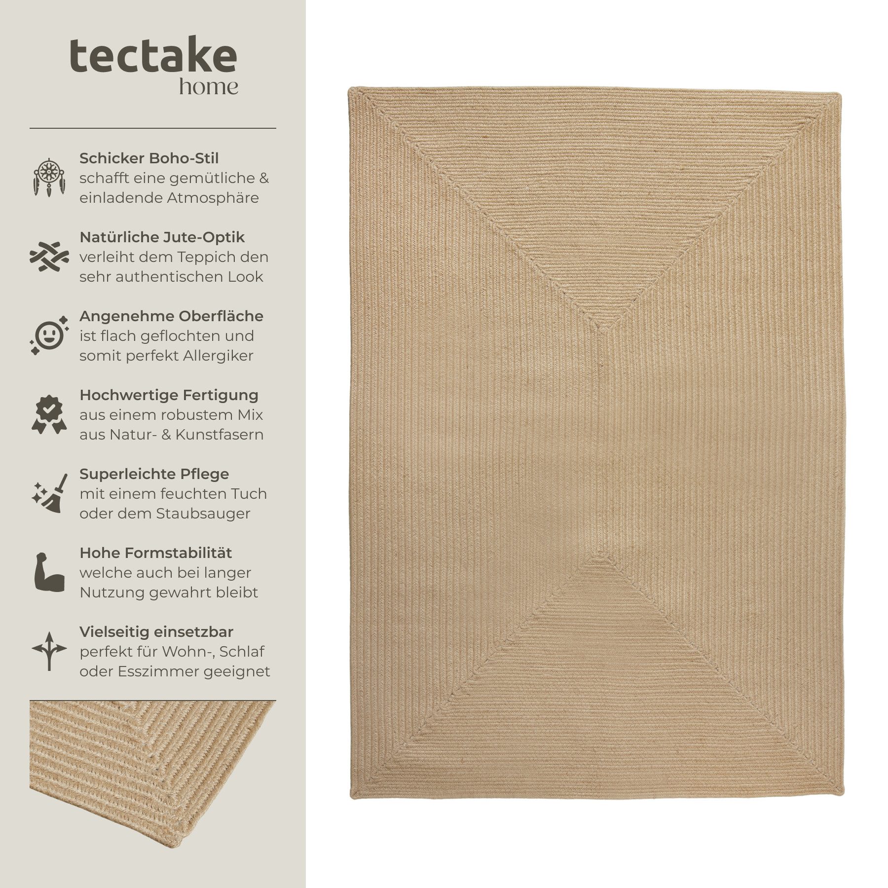 tectake Teppich Geflochtener Teppich, Rechteck, Höhe: günstig online kaufen