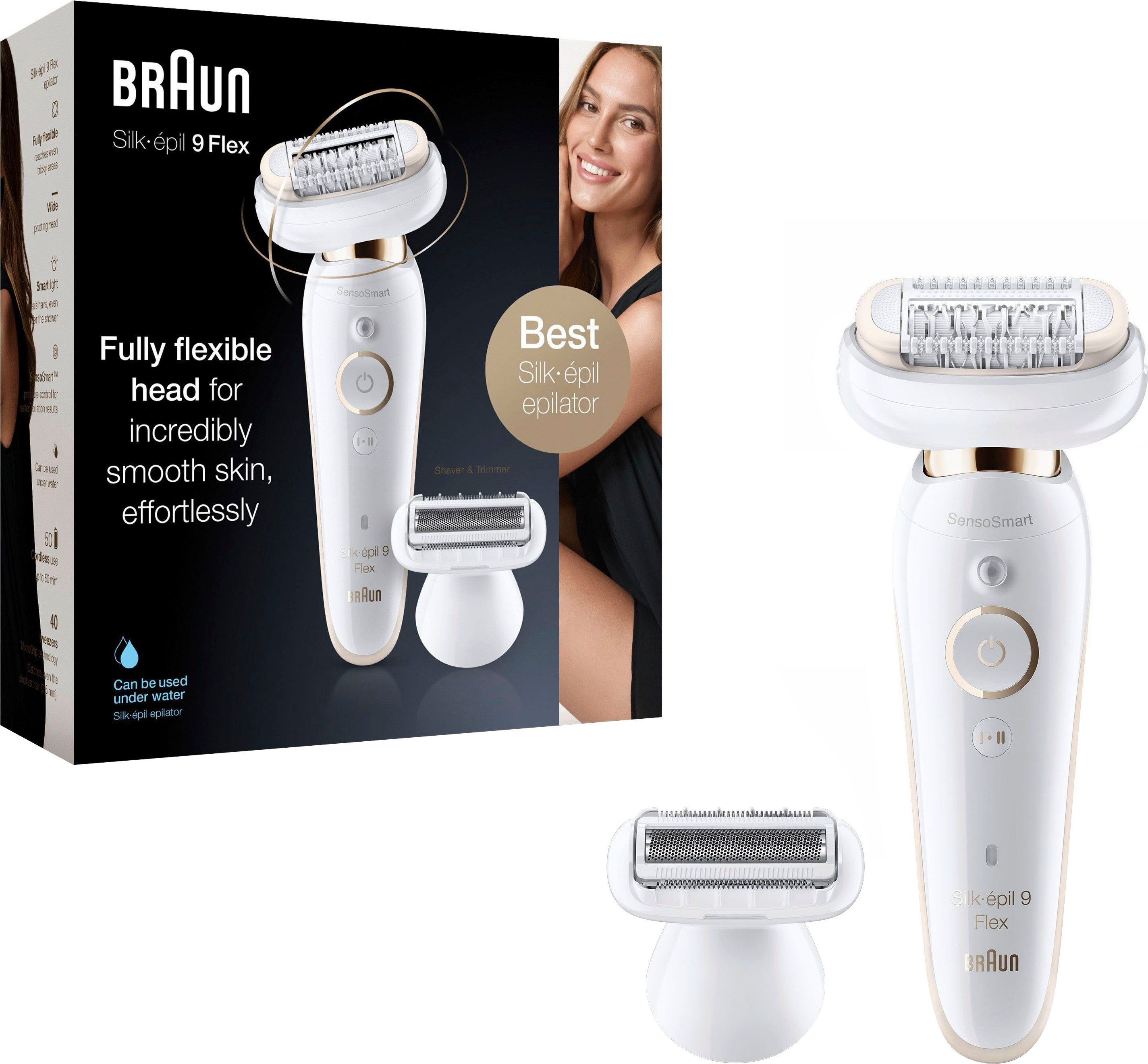 & Pinzetten breiter Epilierer 9 Silk-épil mit 40 Braun Kopf Dry-Epilation, Wet kabellose Flex 9-006,