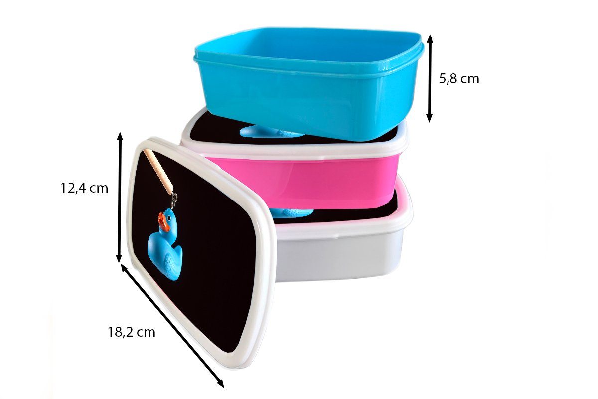 MuchoWow Lunchbox Blaue Erwachsene, Bade-Ente Brotdose, und für Jungs (2-tlg), weiß schwarzem Mädchen Kinder Hintergrund, Brotbox für auf und Kunststoff