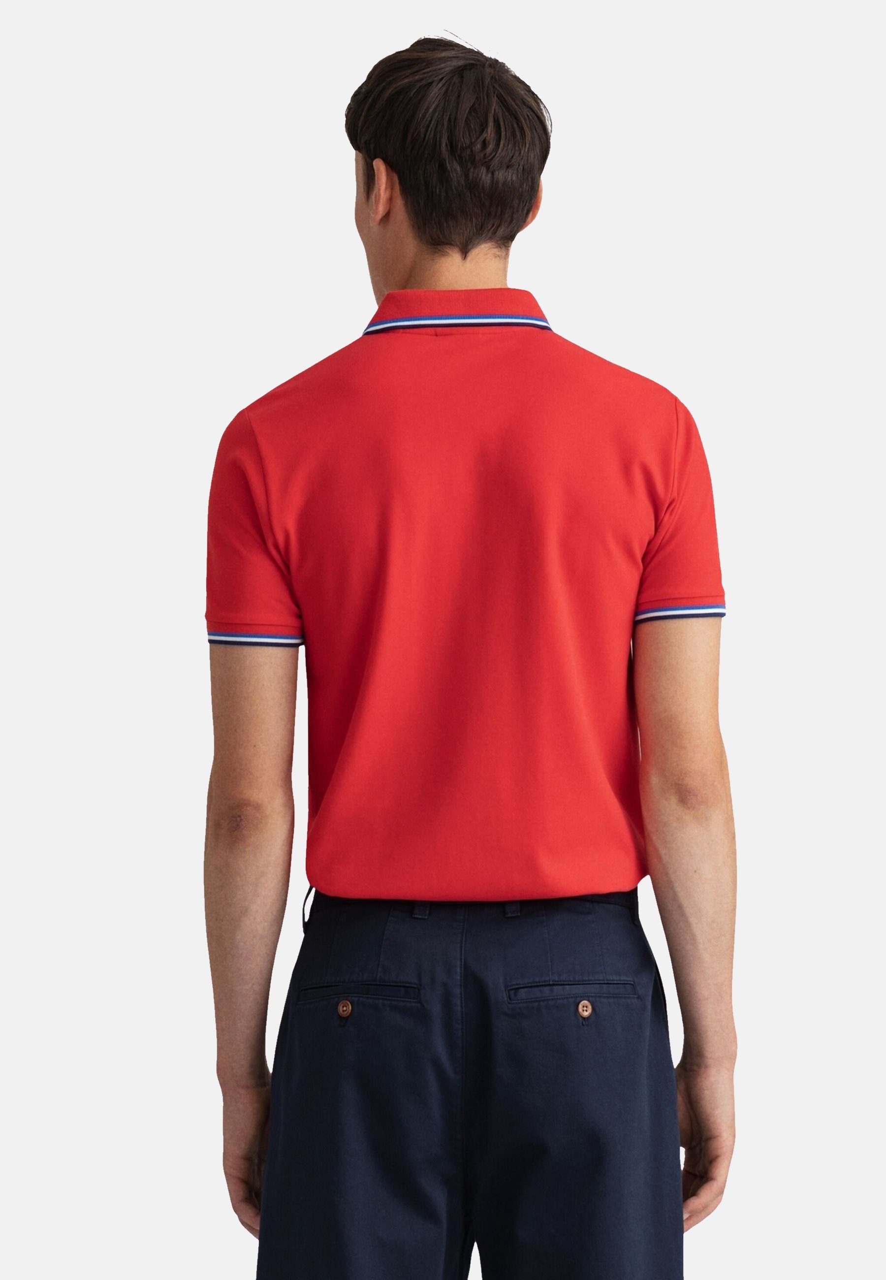 Rugger (1-tlg) mit Gant Poloshirt rot Kontraststreifen Piqué Shirt Poloshirt