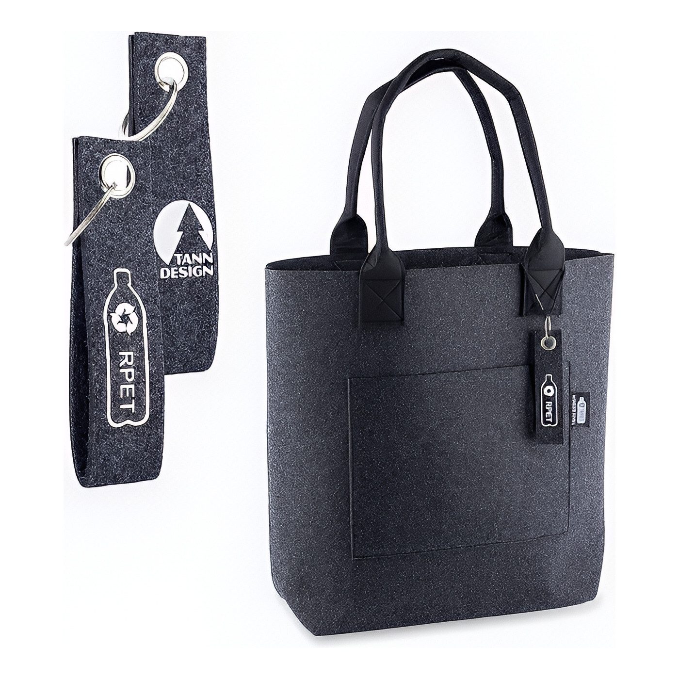 Tanndesign Einkaufsshopper Damen-Shopper Filz Grau aus recyceltem PET (21L) + Schlüsselanhänger, 21 l