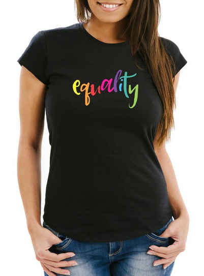 MoonWorks Print-Shirt Damen T-Shirt Equality Pride LGBT Slim Fit Moonworks® mit Print