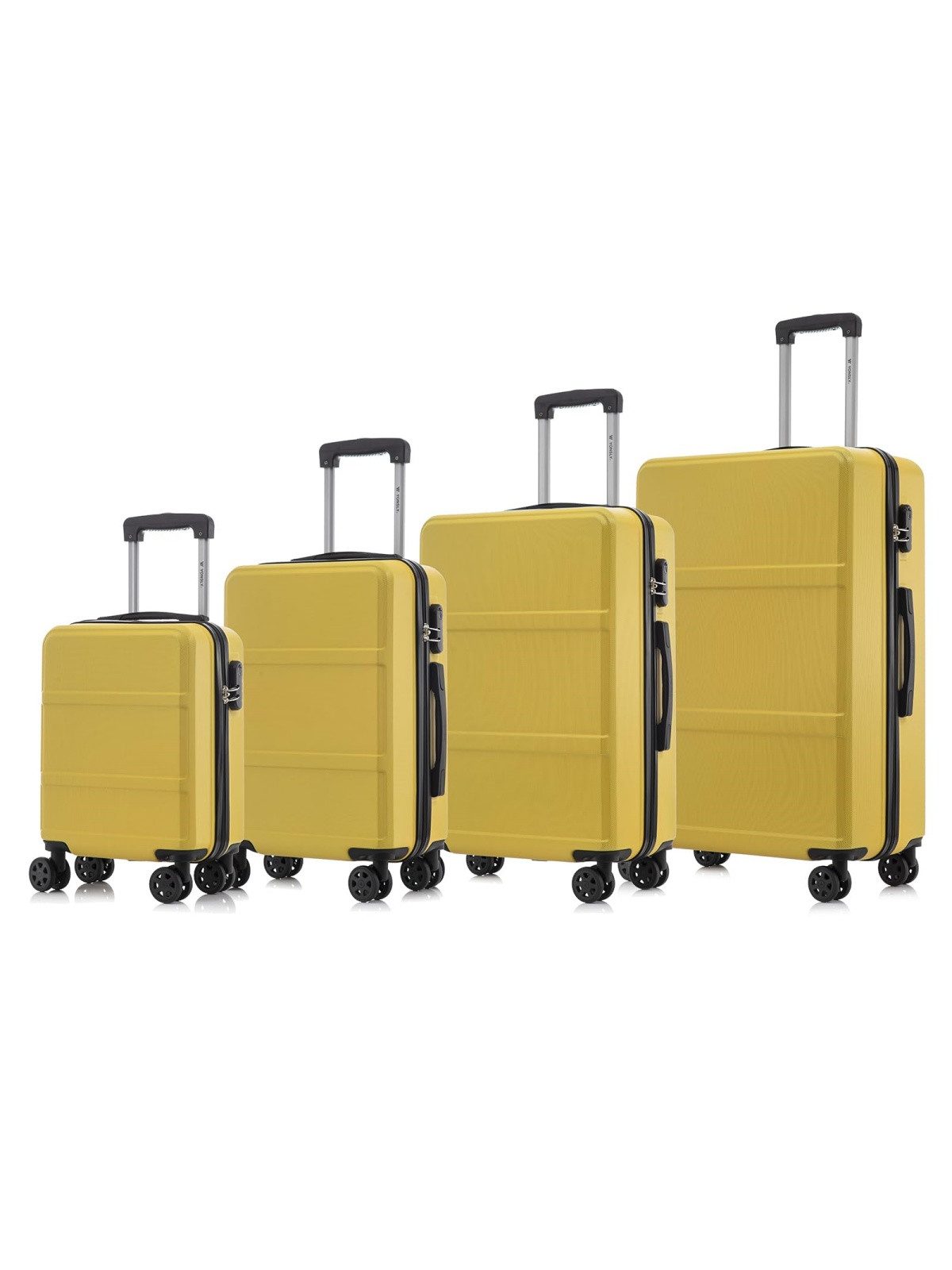 YONSLY Kofferset Reisekoffer-Set aus ABS und Aluminium mit Größen S, M, L und XL, 4 Rollen, (Spar-Set, 4 tlg., Hartschalen Trolley Set), 360° Doppelrollen, Zahlenschloss und weicher, ergonomischer