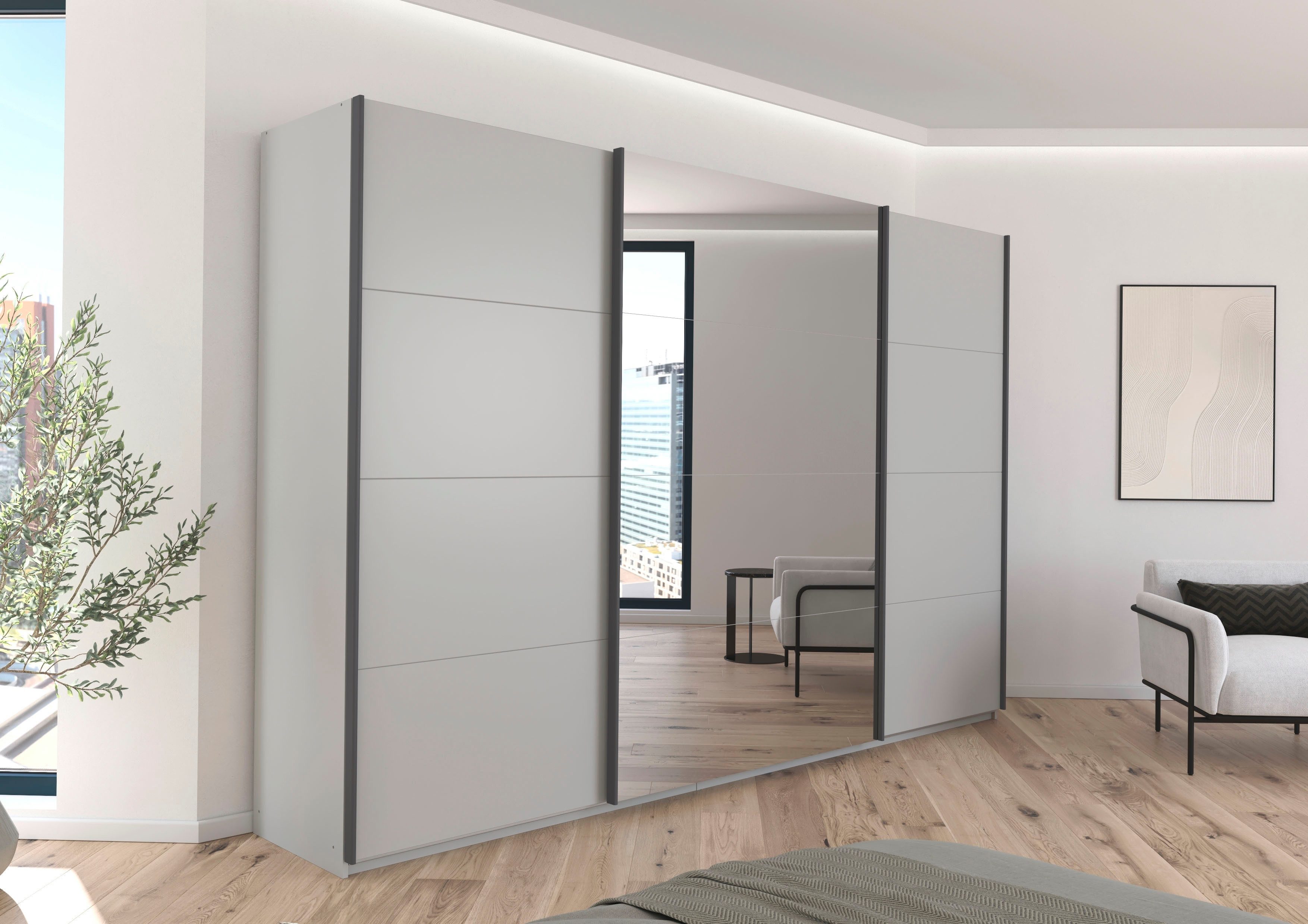 OTTO home Schwebetürenschrank Kleiderschrank Schrank Schlafzimmerschrank Garderobe AGORDO (Breiten 203/271/315/360 cm in drei Griff-Farben - NEU: Farbe SCHWARZ) Top Innenausstattung, in 4 Breiten und 2 Höhen MADE IN GERMANY