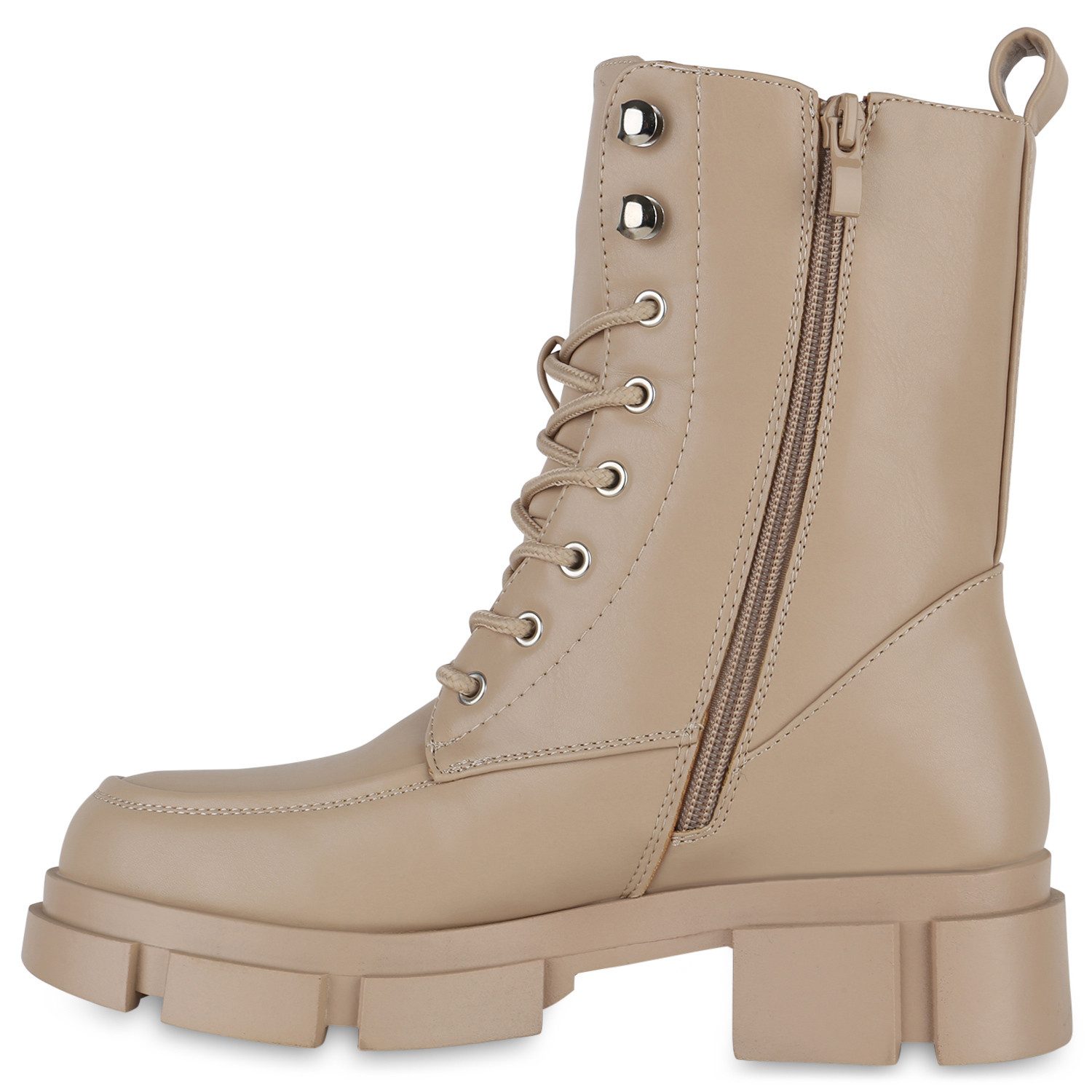 VAN HILL 839727 Schnürstiefelette Damen Stiefeletten Leicht Gefüttert Schnürstiefeletten Blockabsatz