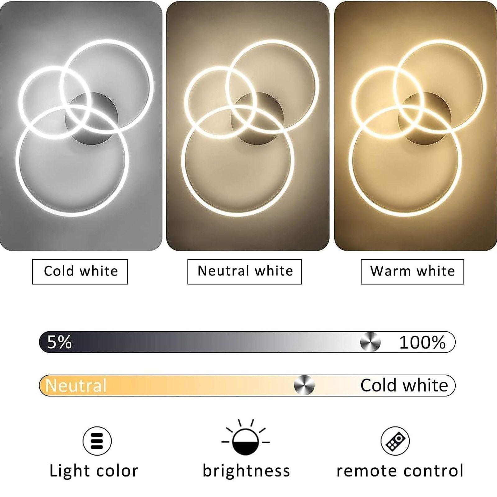 Nettlife LED Deckenleuchte Dimmbar Wohnzimmer Gold 2 Ring Acryl 46W 59CM Mo günstig online kaufen