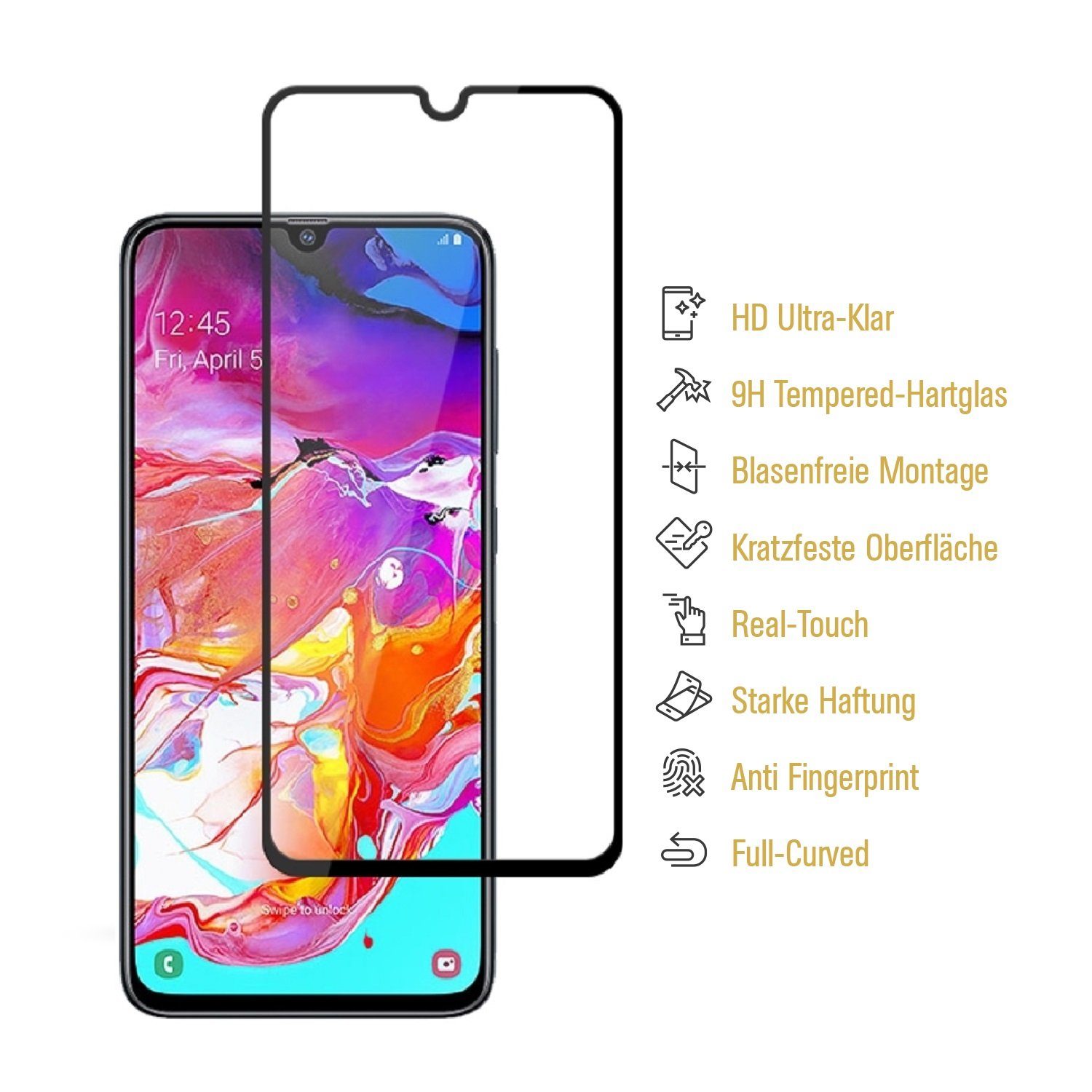Protectorking Schutzfolie 2x 9H Hartglas für Samsung Galaxy A40 FULL COVER Panzerfolie Displaysc, (2-Stück), EDGE-TO-EDGE-ABDECKUNG