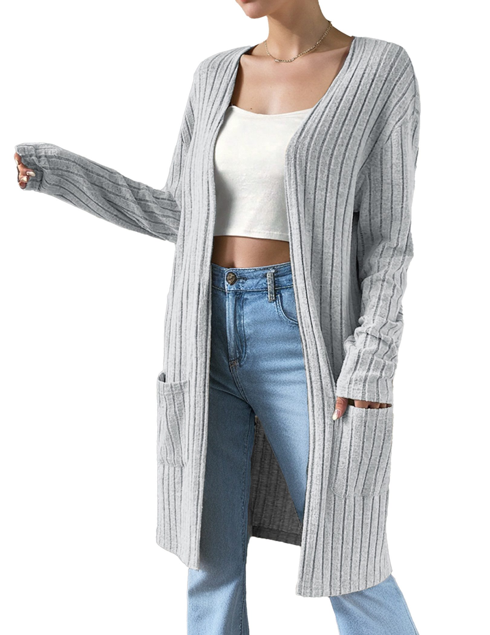 LUCKZON Longstrickjacke Damen, lässig, langärmelig, vorne günstig online kaufen