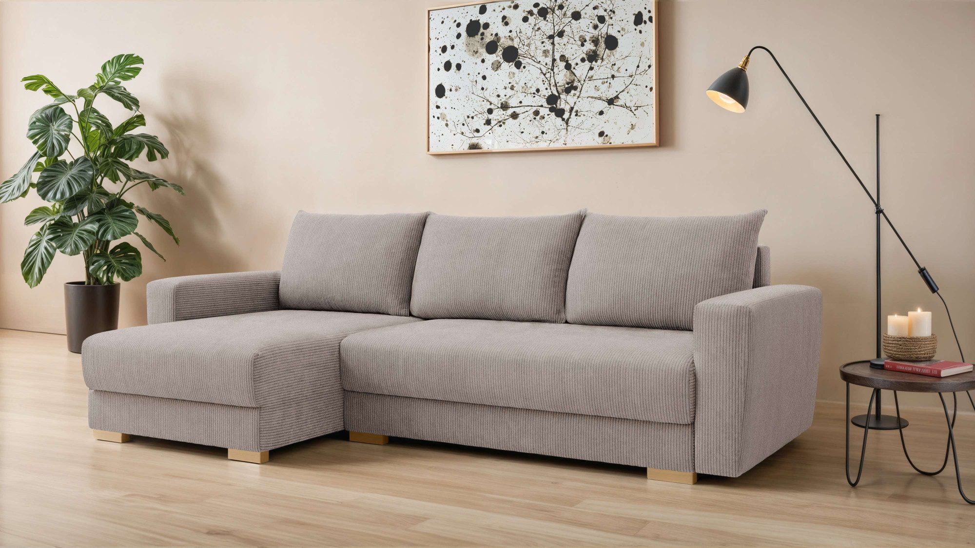 Home affaire Ecksofa MAGHERA universell Schlafsofa mit Bettkasten, Maße B/T/H: 255/142/84cm, L-Form mit Recamiere rechts oder links montierbar, hoher Sitzkomfort