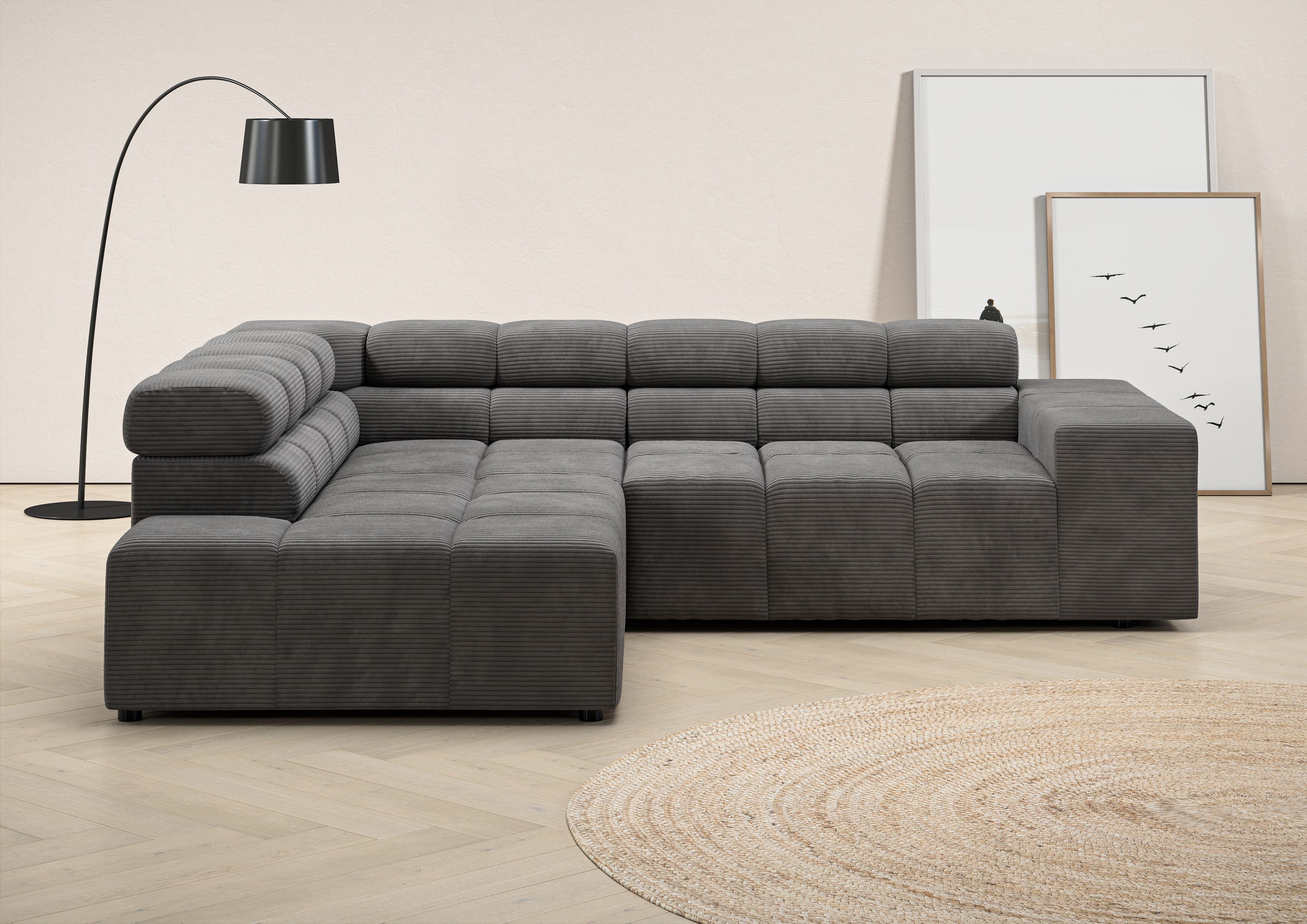 Home affaire Ecksofa Ancona, Ecksofa, incl. Kopfteilverstellung, Breite 249 cm, L-Form, wahlweise motorische Sitztiefenverstellung, B/T(H: 249/215/70 cm
