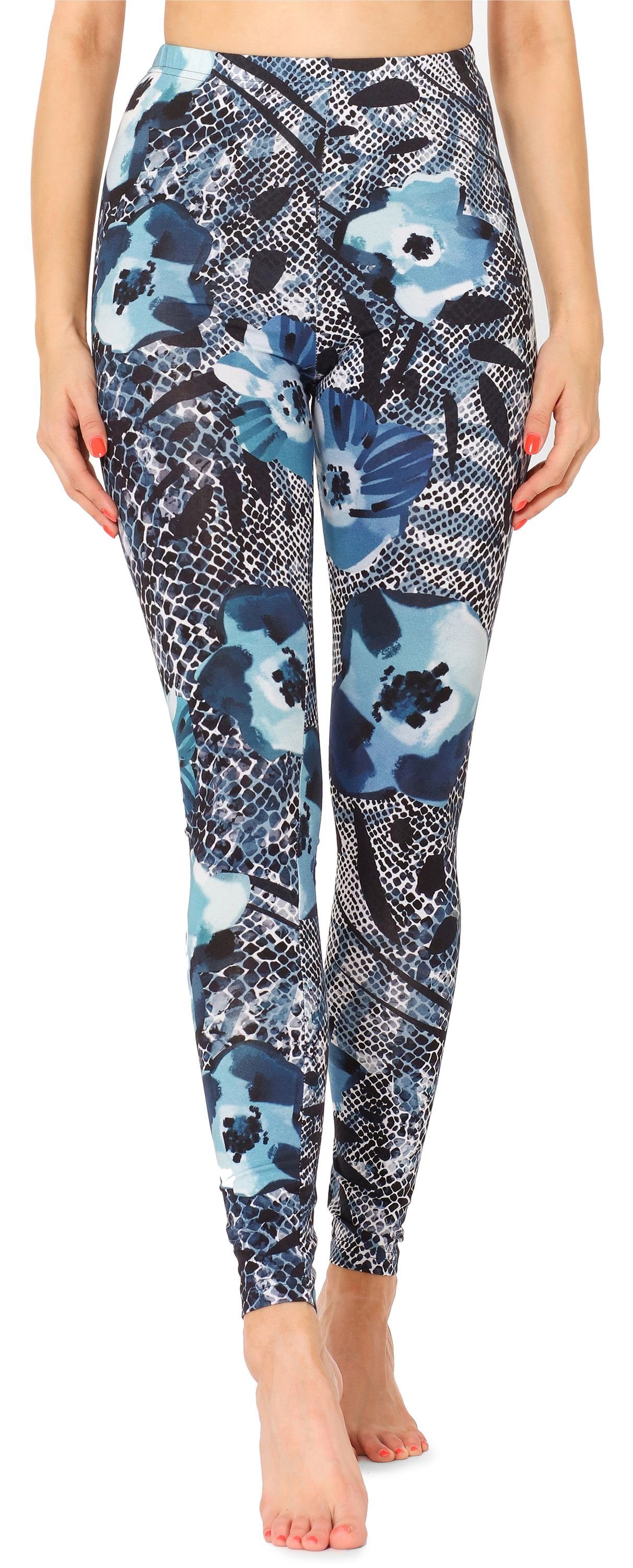 Merry Style Leggings Damen Lange Leggings MS10-338 (1-tlg) elastischer Bund Marineblau/Blumen