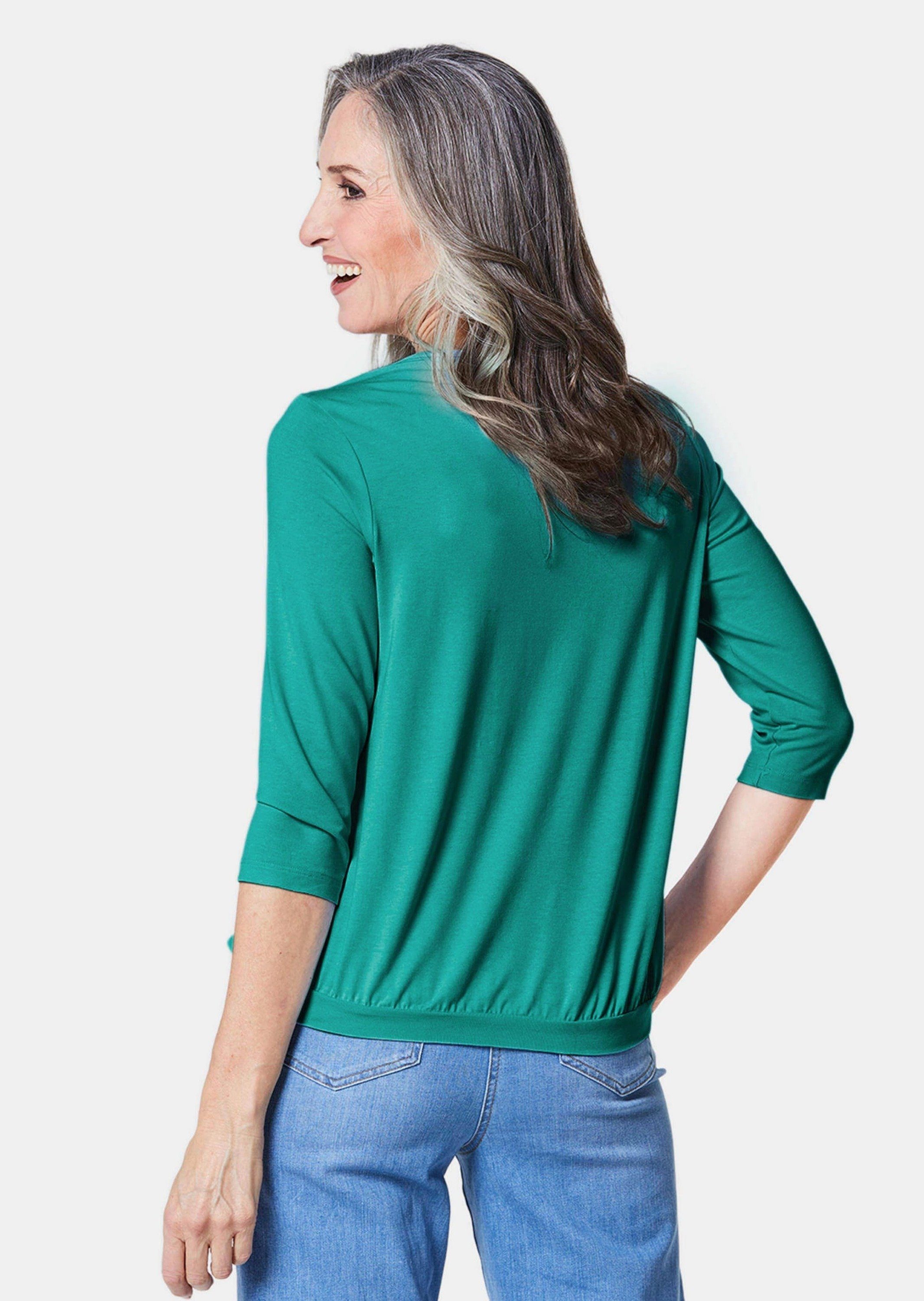 GOLDNER Kurzarmbluse Gepflegtes Shirt Blusen-Optik in eleganter smaragdgrün