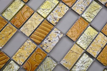 Mosani Mosaikfliesen Riemchen Rechteck Mosaik Glasmosaik Stein Retro gold beige
