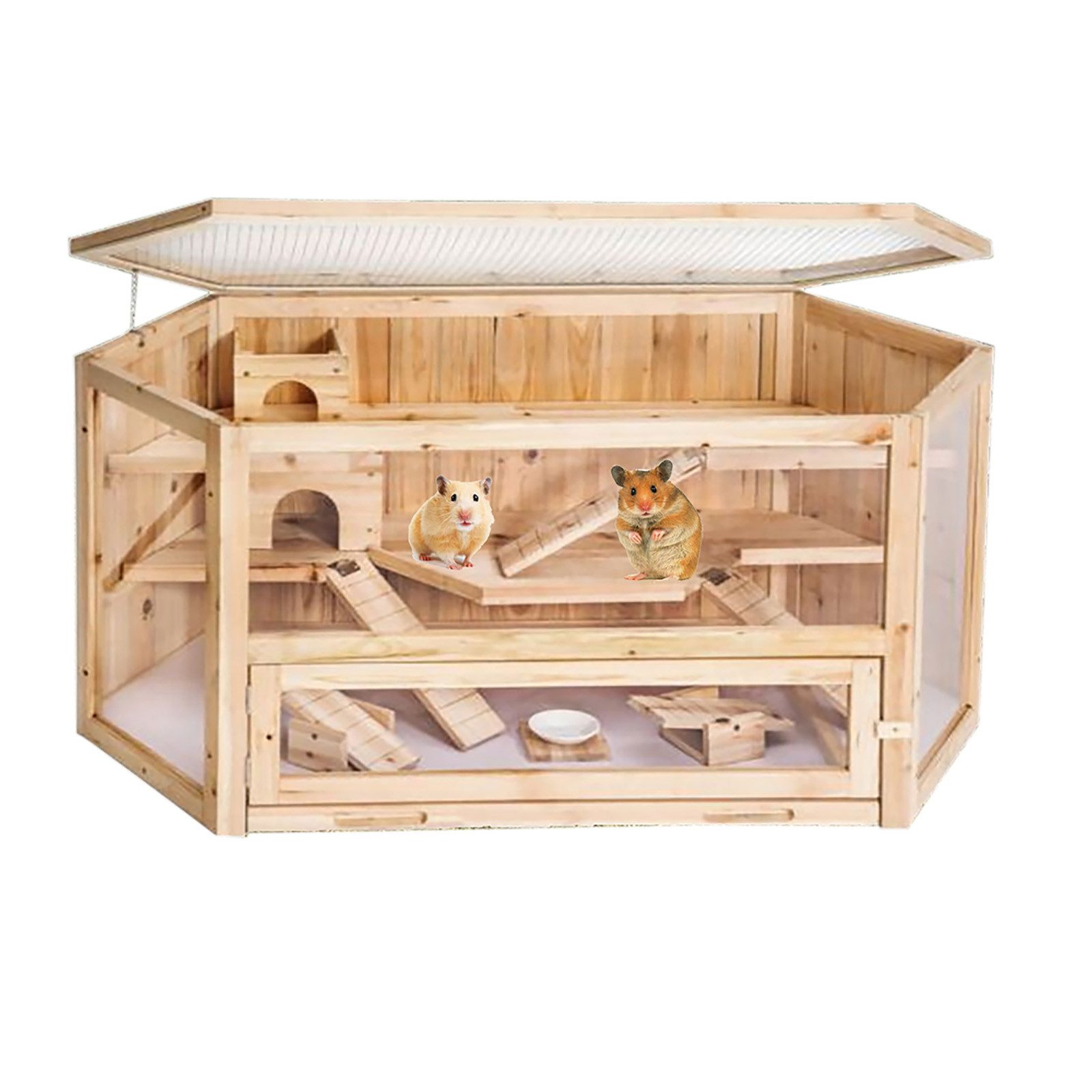 HTI-Living Kleintierkäfig Hamsterkäfig aus Holz und Plexiglas, Nagerkäfig Kleingehege