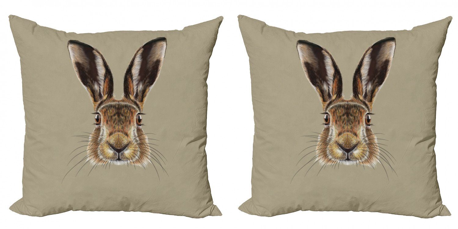 Kissenbezüge Modern Accent Doppelseitiger Digitaldruck, Abakuhaus (2 Stück), Hase Gesicht eines Wild Hare Realistisch
