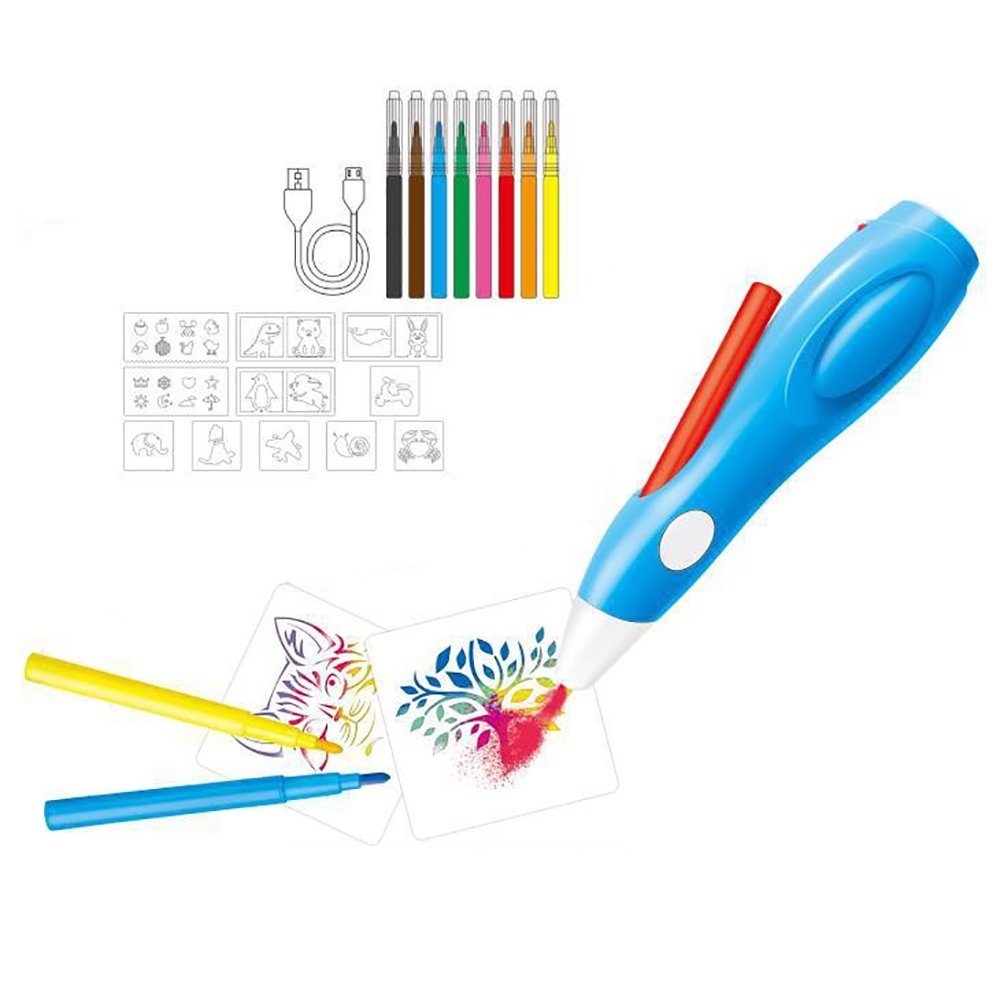 blau Farbsprühstift, GelldG Fun Elektrischer sprühen Airbrush-Set, Airbrush Farben Airbrushpistole