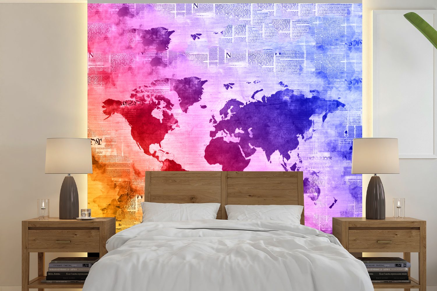 MuchoWow Fototapete Weltkarte - Farben - Abstrakt, Matt, bedruckt, (5 St), Vinyl Tapete für Wohnzimmer oder Schlafzimmer, Wandtapete