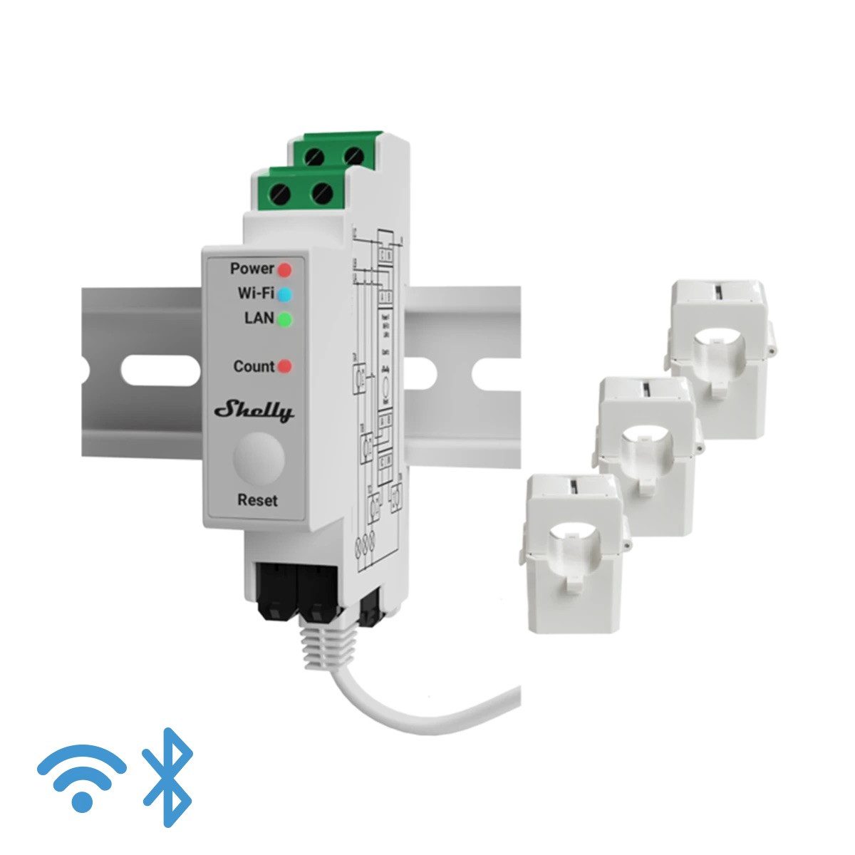 Shelly Balkonkraftwerk Shelly Pro 3EM - 120A Strommessgerät WLAN Bluetooth, (3-St), Temperatursensor