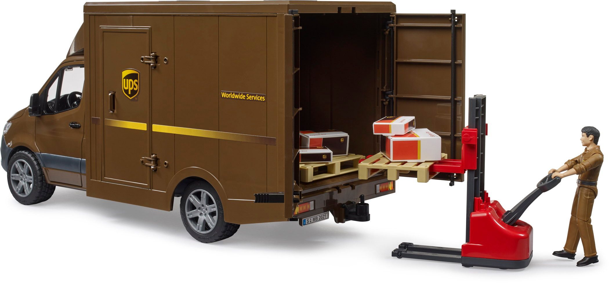 Bruder® Spielzeug-Auto Spielfahrzeug Logistik MB Sprinter UPS mit Fahrer und Zubehör 02678