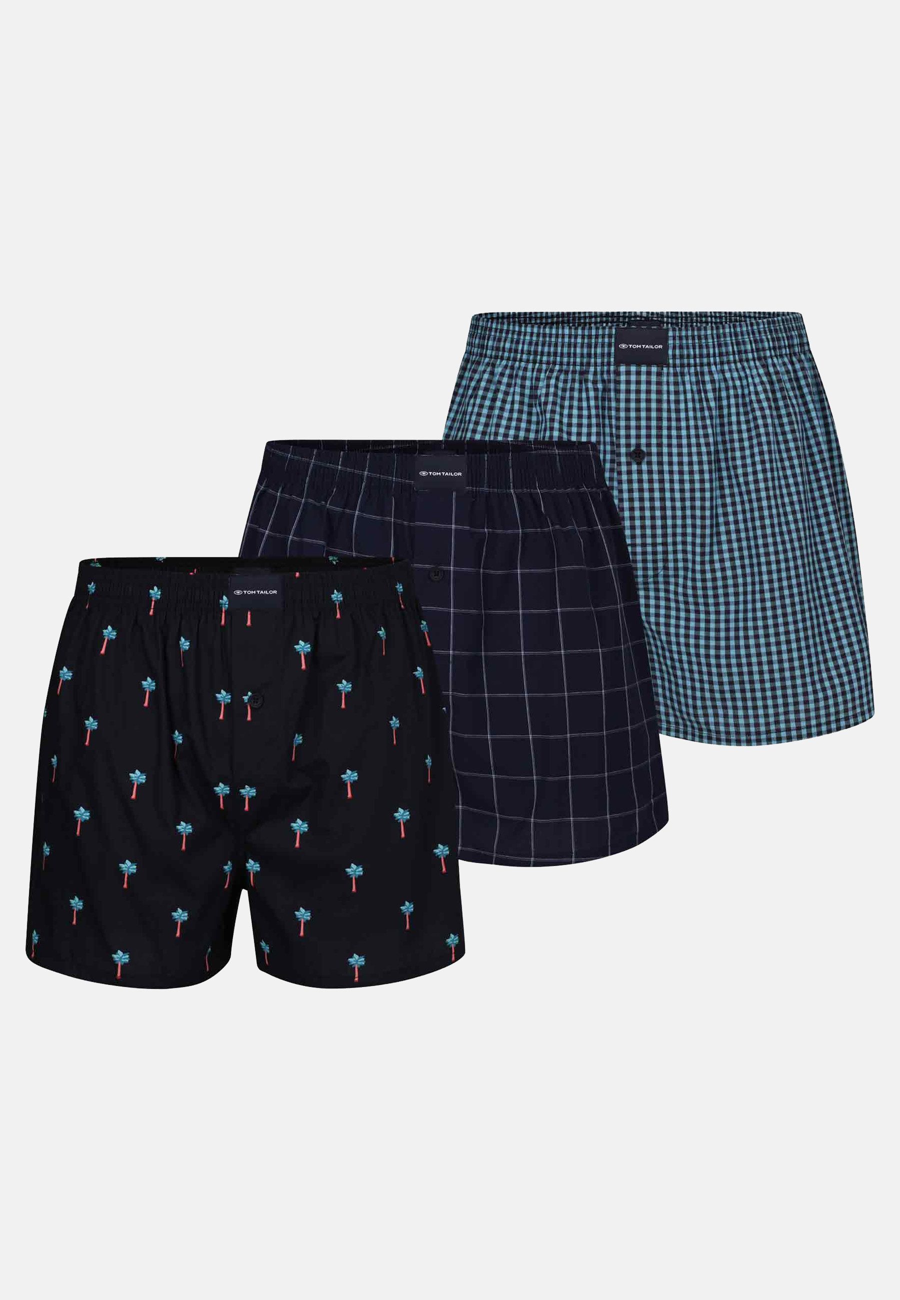 TOM TAILOR Boxershorts TOM TAILOR Herren Boxershort blau kariert 3er Pack (3-St)