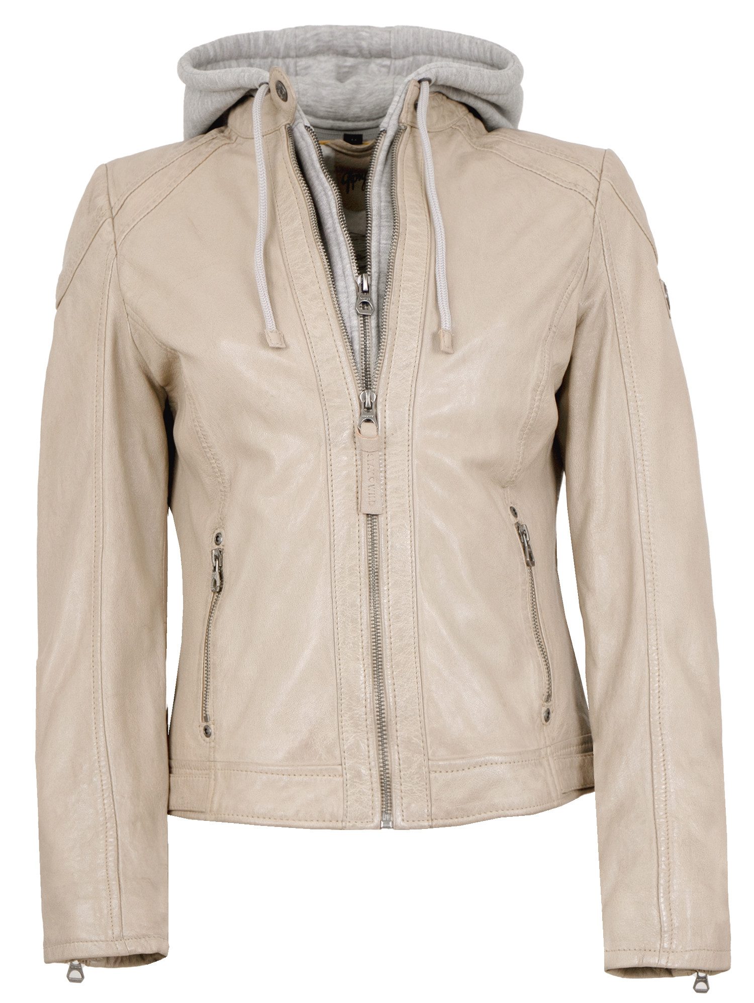 Gipsy Lederjacke GWAllie Gipsy - Damen Echtleder Lederjacke Lammnappa Kapuze light beige