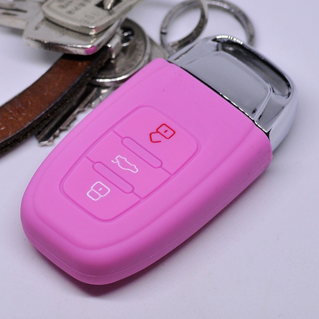 mt-key Schlüsseltasche Autoschlüssel Softcase Silikon Schutzhülle Rosa, für Audi A5 S5 A4 S4 Q3 Q5 A6 S6 R8 TT 3 Tasten KEYLESS SMARTKEY