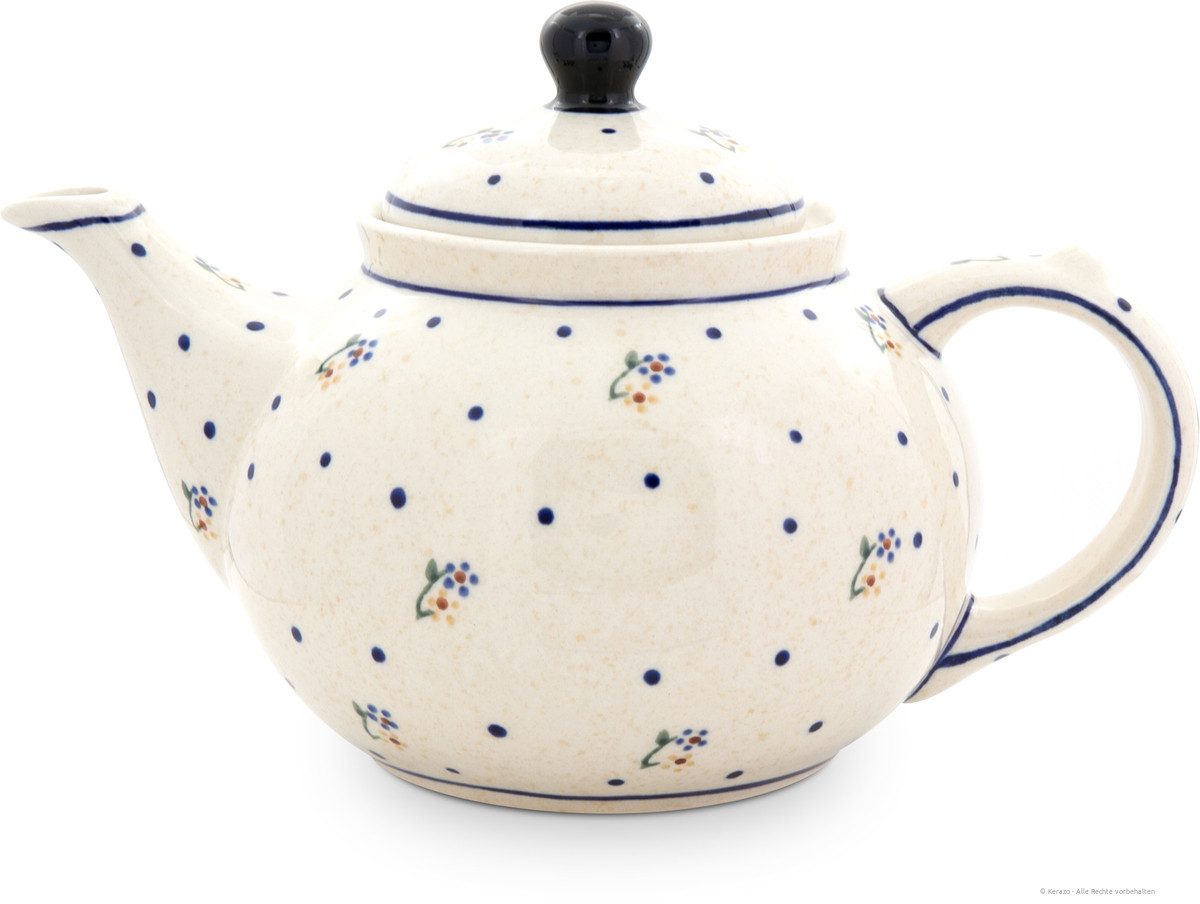 Bunzlauer Keramik Teekanne 1,25 Liter Teekanne mit Stövchen – Klassische,rundliche Form,Dekor 111, 1,25 l