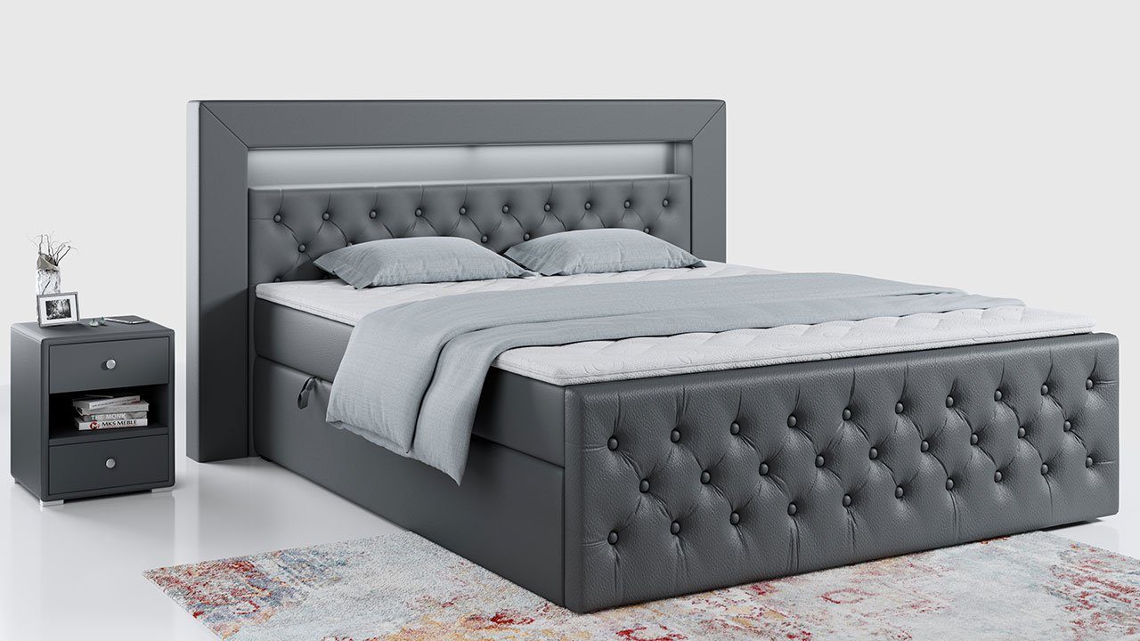 GOLD9, mit Multipocket-Matratze MÖBEL Doppelbett - MKS und Topper Boxspringbett Polsterbett