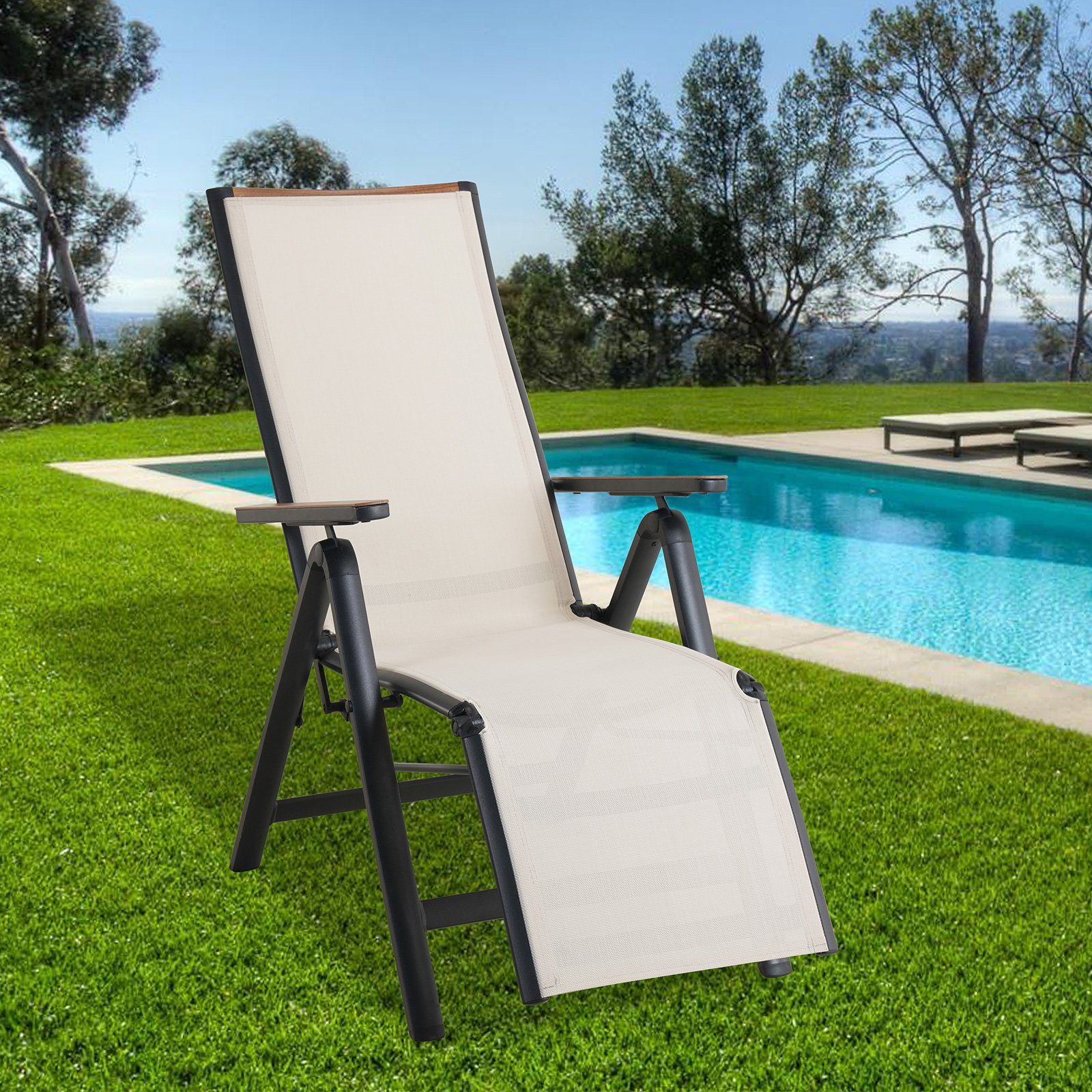 Liegestuhl, patio 6-fach Aluminium, verstellbare Rückenlehne aus verstellbar, Gartenliege Grand Beige Rückenlehne