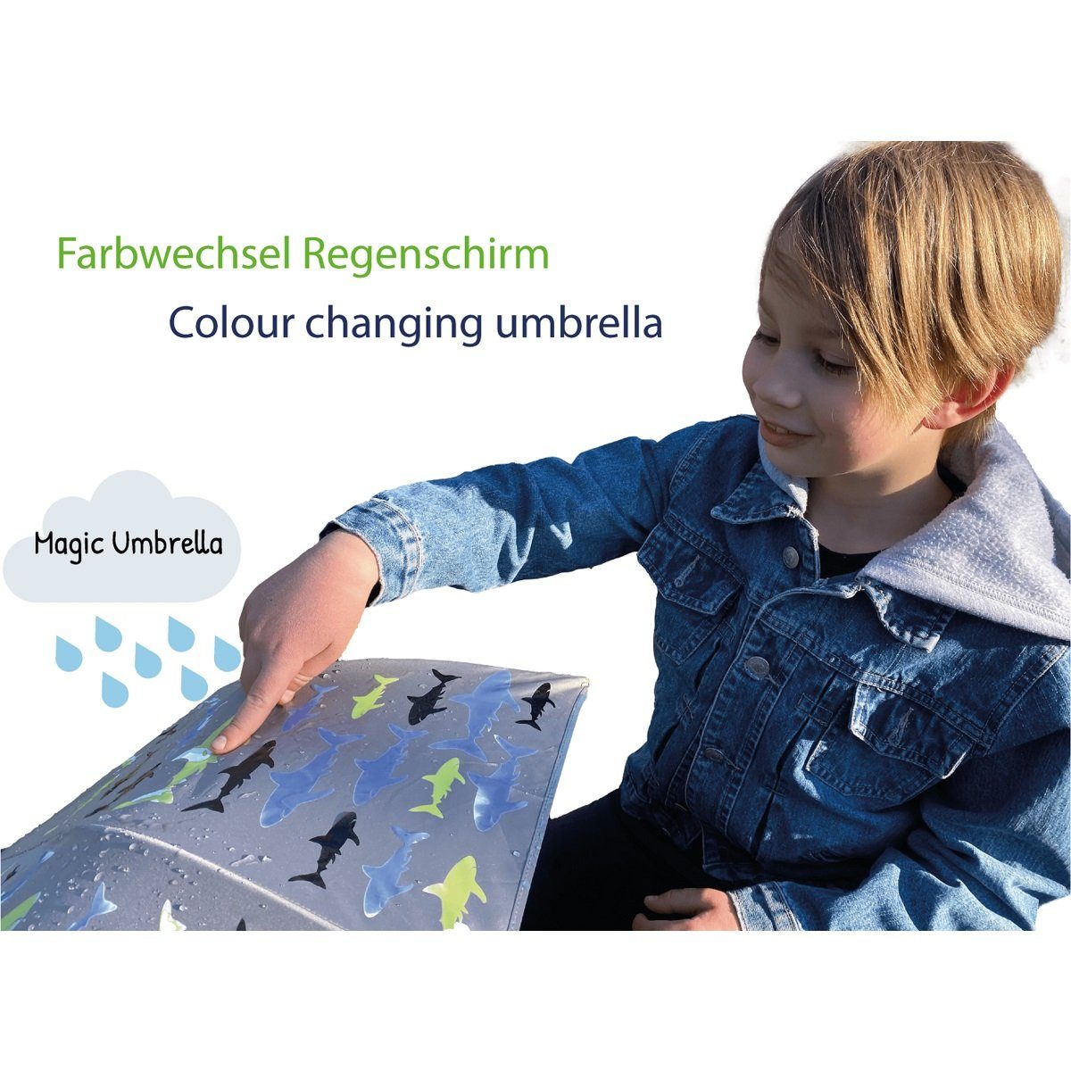 Taschenregenschirm bei wechselt Kinder Regenschirm Farbe Hai/Shark, die HECKBO Regen - Magic